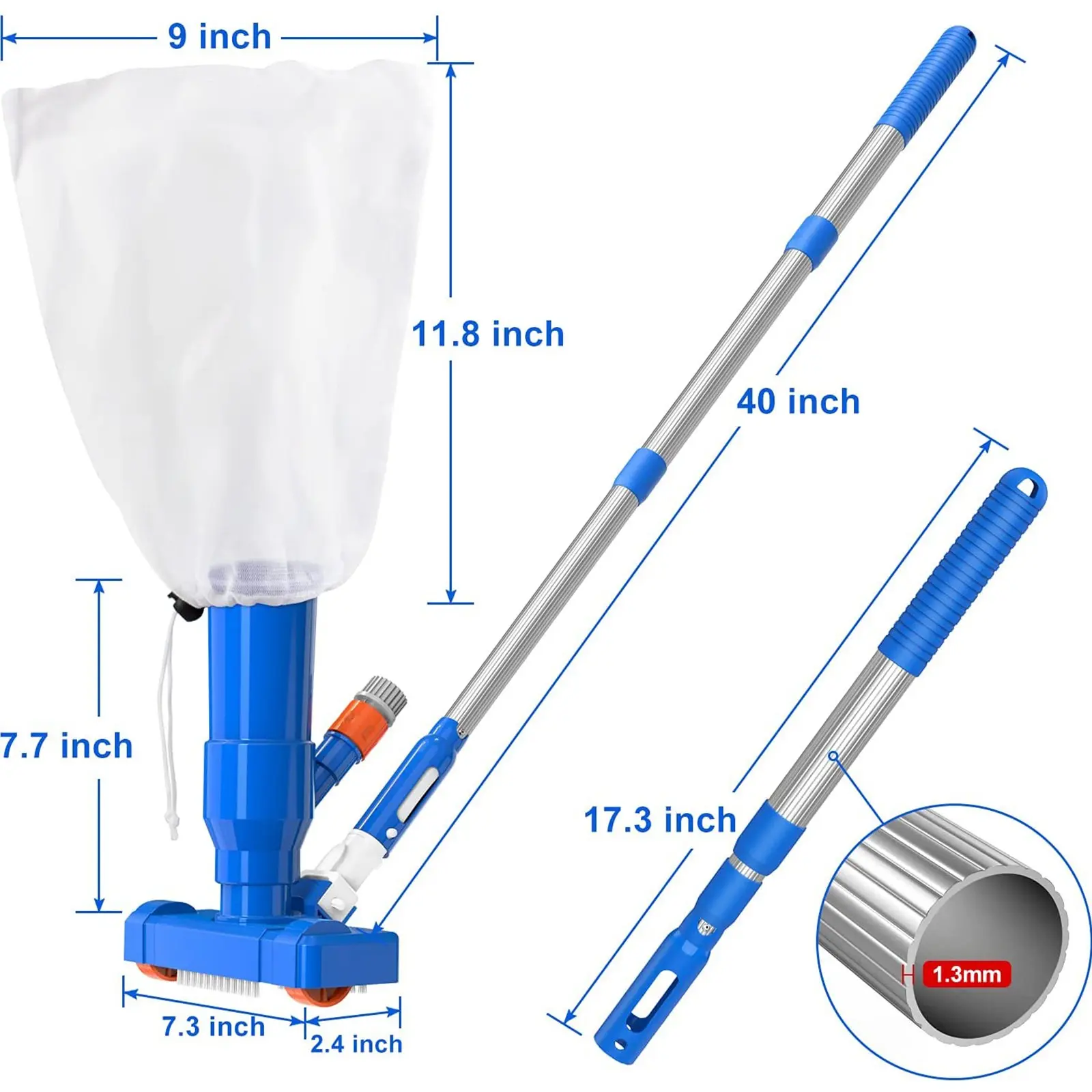 Brush Portable Pool Vacuum Handheld Vacuum Telescopic Pole Pool Vacuum Cleaner Useful Durable Swimming Pool Jet Cleaner Ponds