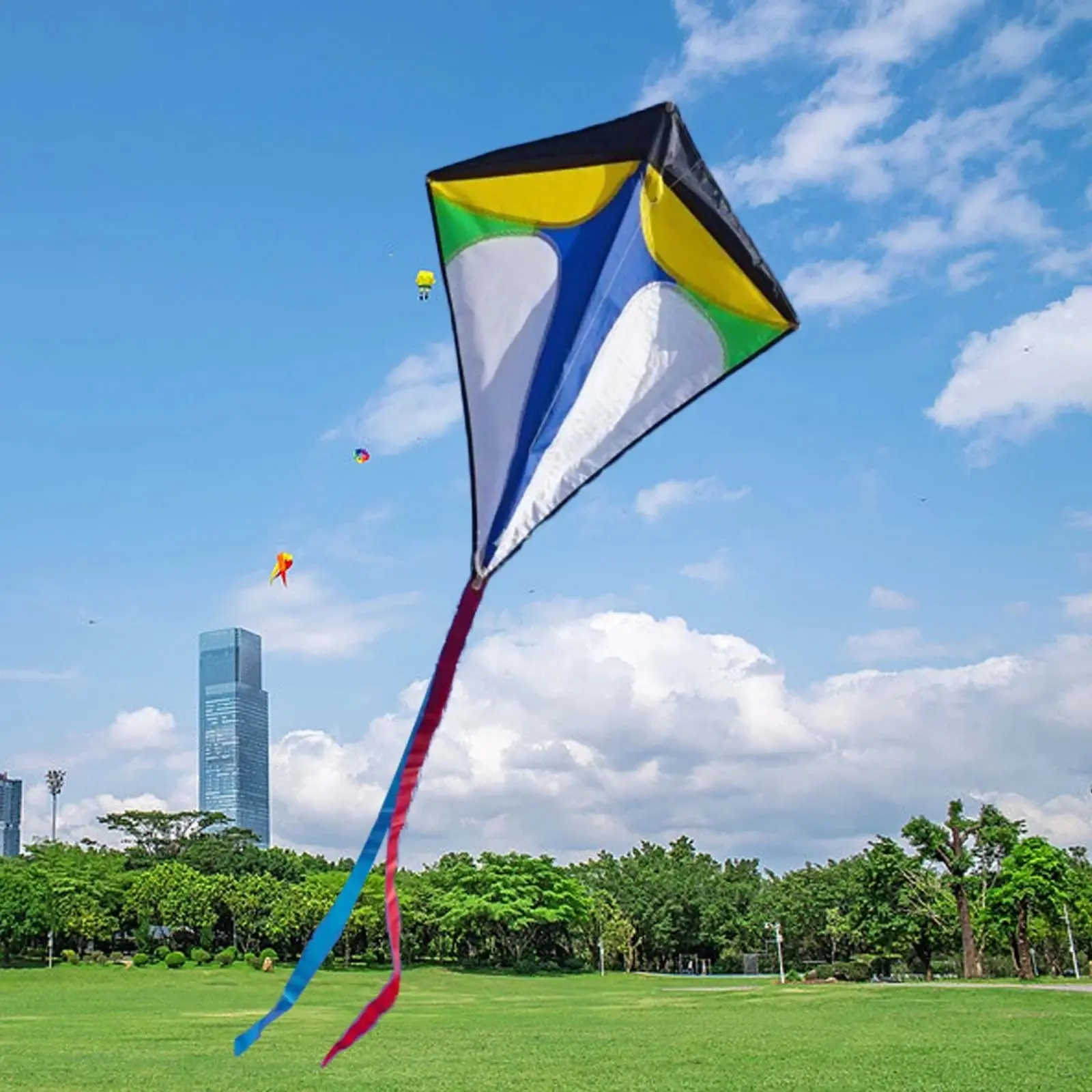 Diamond Shaped Kite with Long Tail Colorful Flight Kite Easy To Fly Primary Stunt Kite Enhance Coordination for Children Kids
