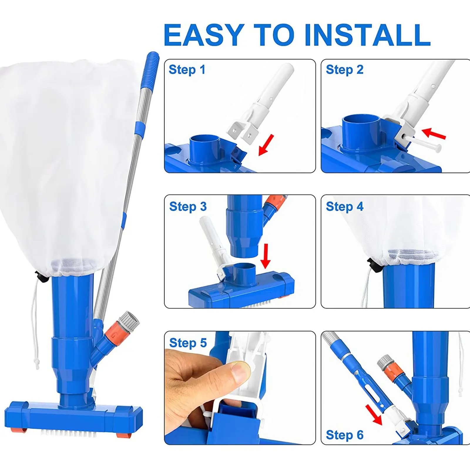 Brush Portable Pool Vacuum Handheld Vacuum Telescopic Pole Pool Vacuum Cleaner Useful Durable Swimming Pool Jet Cleaner Ponds