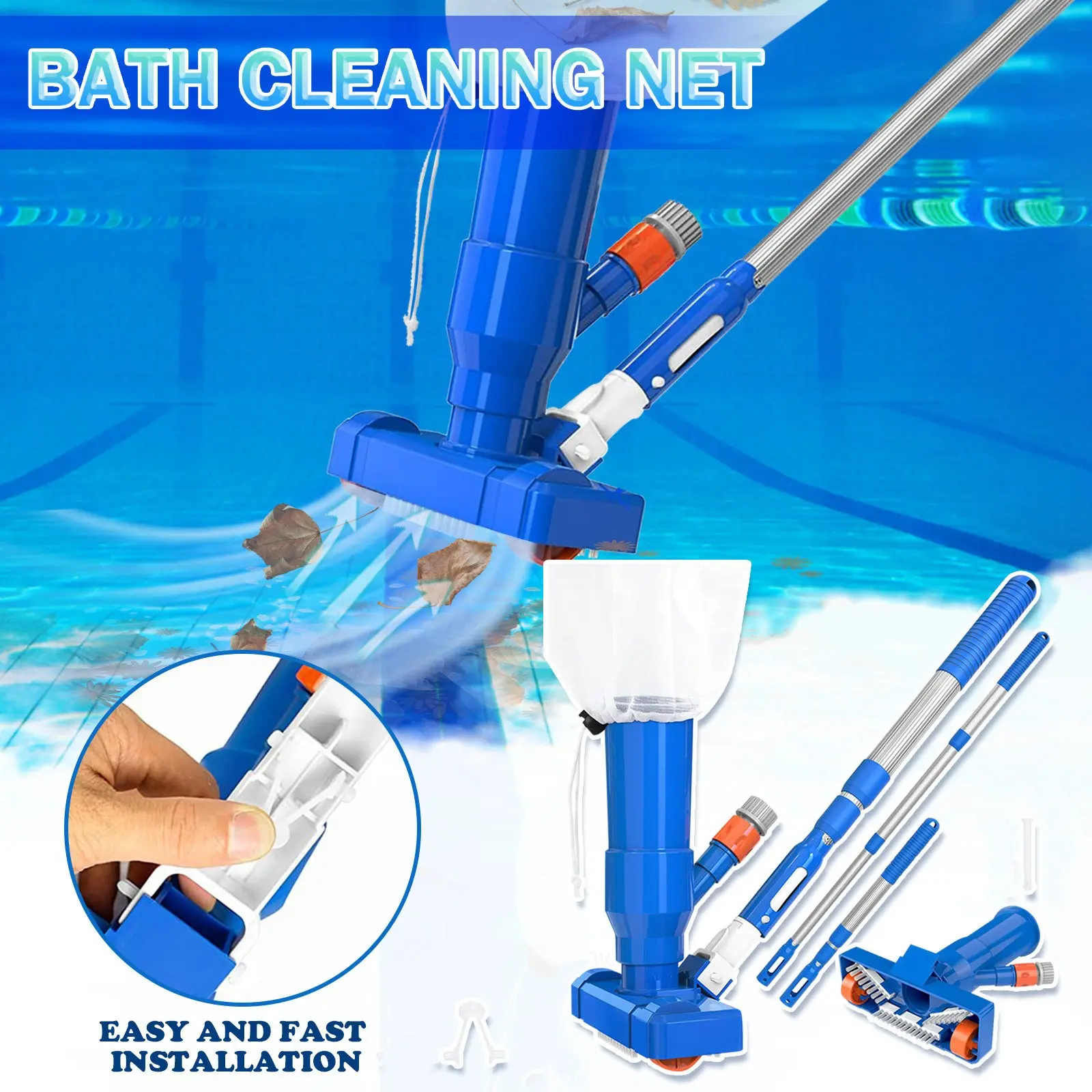 Brush Portable Pool Vacuum Handheld Vacuum Telescopic Pole Pool Vacuum Cleaner Useful Durable Swimming Pool Jet Cleaner Ponds