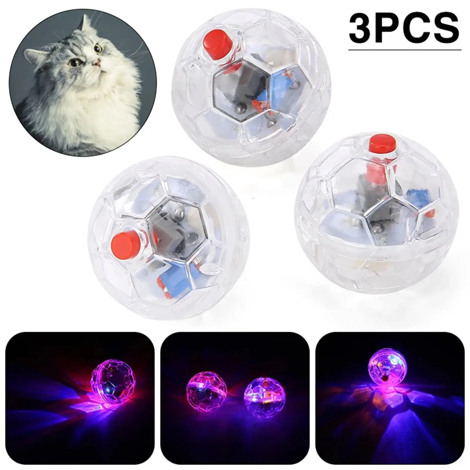 3Pcs Cat Motion Light Up Interactive Flash Ball Ghost Small Battery Powered Paranormal Equipment Portable LED Gift Pet Toys