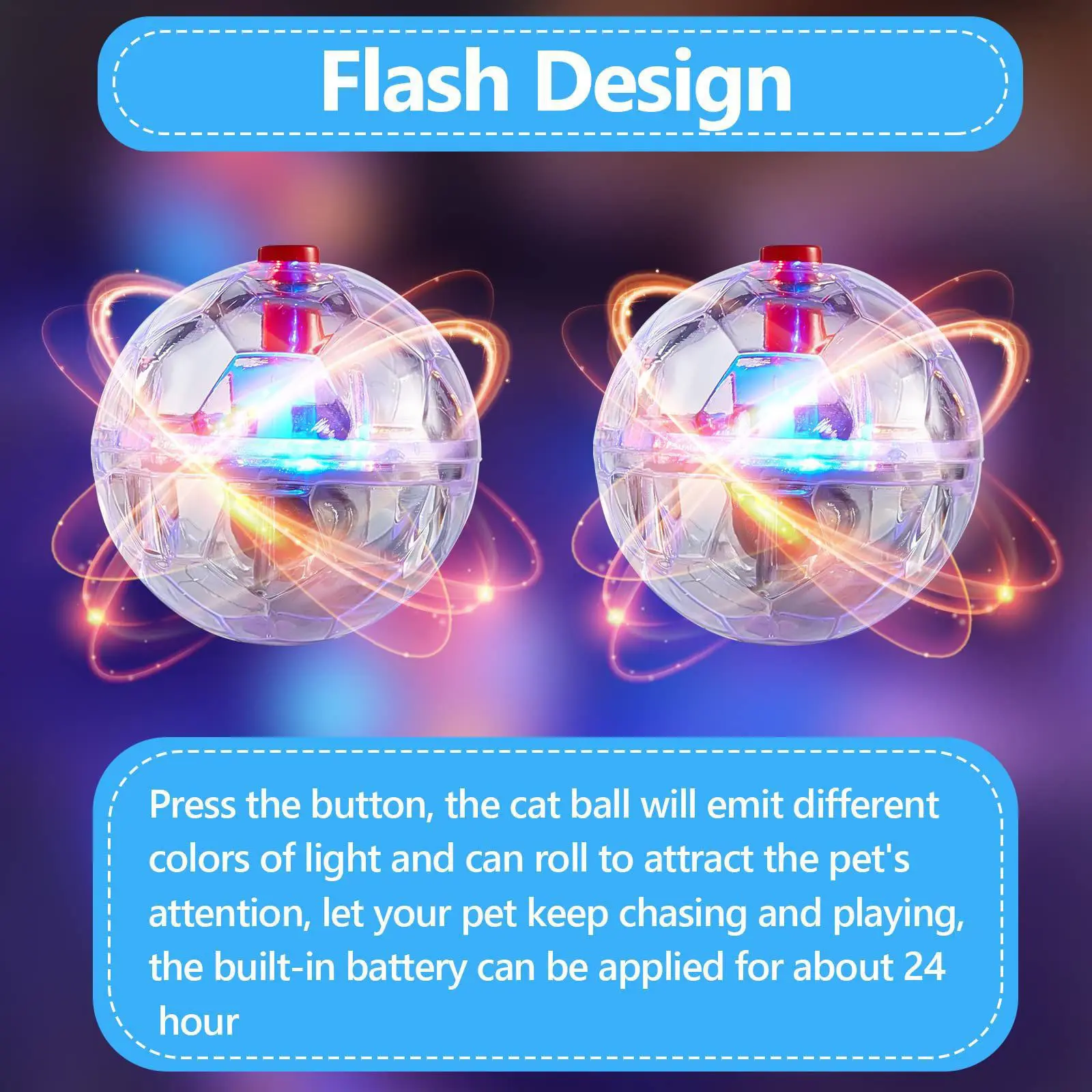3Pcs Cat Motion Light Up Interactive Flash Ball Ghost Small Battery Powered Paranormal Equipment Portable LED Gift Pet Toys