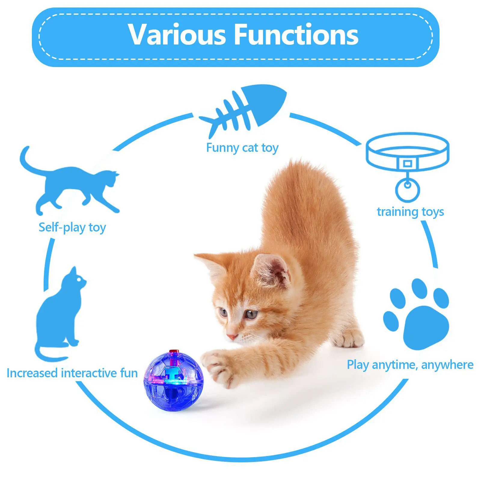 3Pcs Cat Motion Light Up Interactive Flash Ball Ghost Small Battery Powered Paranormal Equipment Portable LED Gift Pet Toys