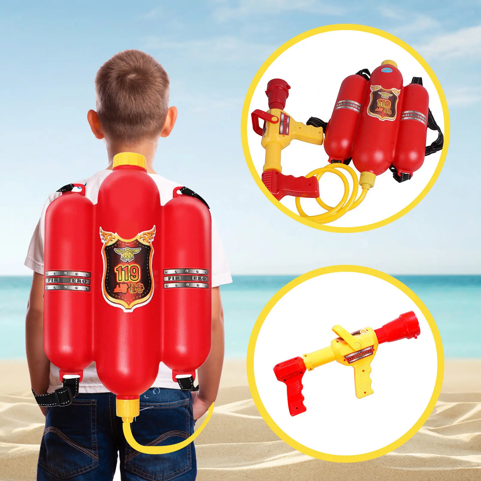 2500mL Firefighter Backpack Water Blaster For Kids- Tank With Hose, Super Water Squirt Suitable For Outdoor Play Boys Girls