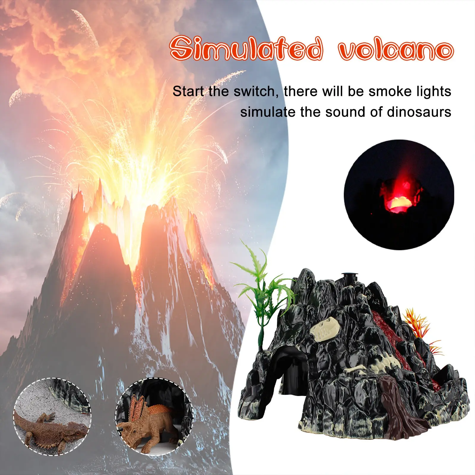 Simulation Volcano Model Spray Light Dinosaur Sound Model Toy Accessories Science Nature Toys