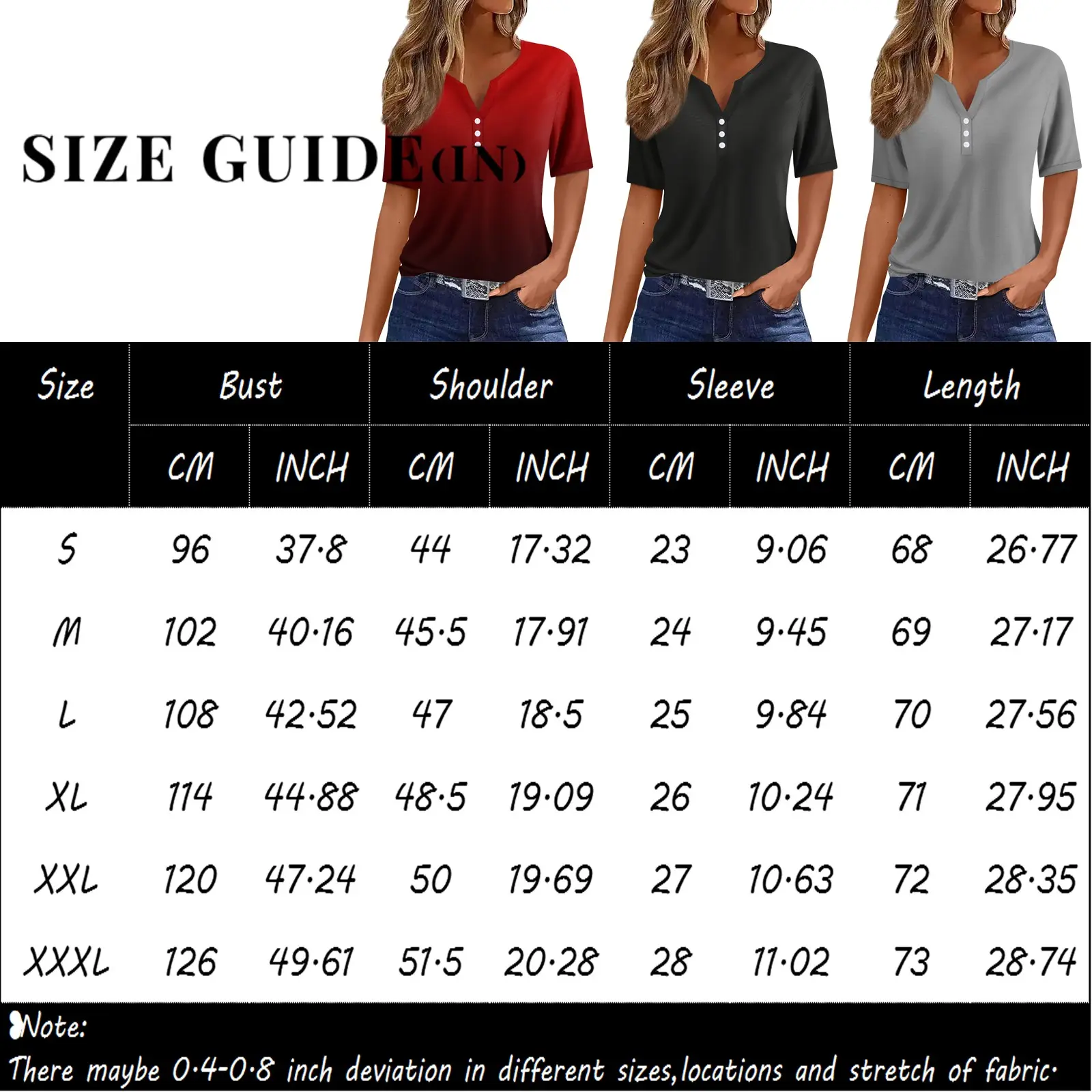 2024 Summer Patchwork T-Shirts Button Tops Womens Casual Short Sleeve Loose Ladies V-Neck Female Street Clothes Pullover