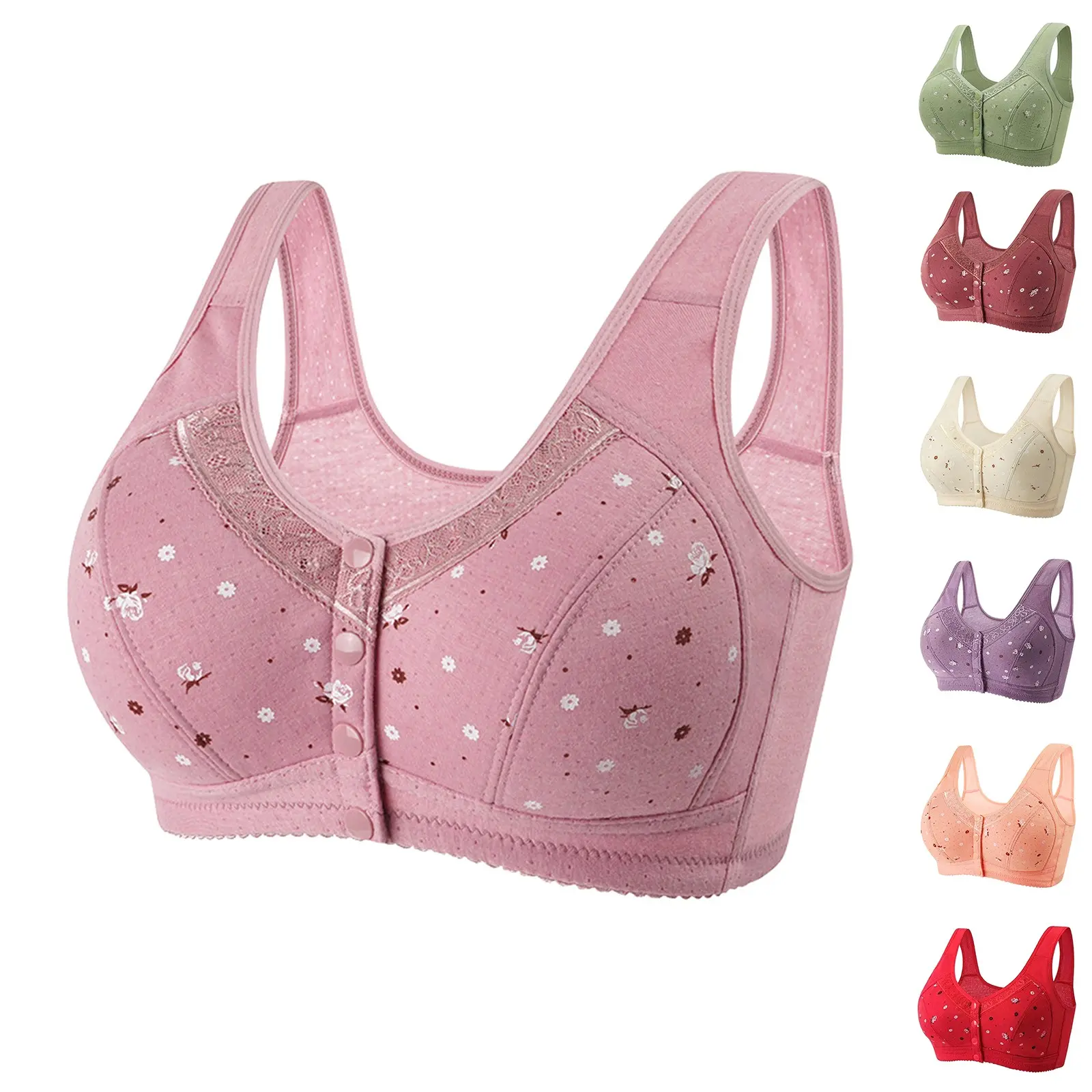 Plus Size Flower Print Wire Free No Pads Nursing Bra Mid-aged Mom Open Front Vest Brassiere Lingerie Cotton Bralette Underwear