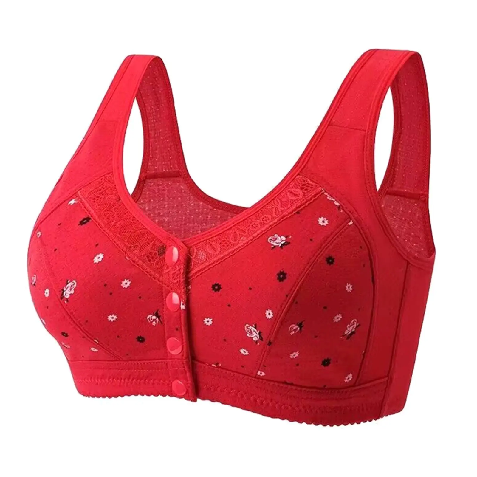 Plus Size Flower Print Wire Free No Pads Nursing Bra Mid-aged Mom Open Front Vest Brassiere Lingerie Cotton Bralette Underwear