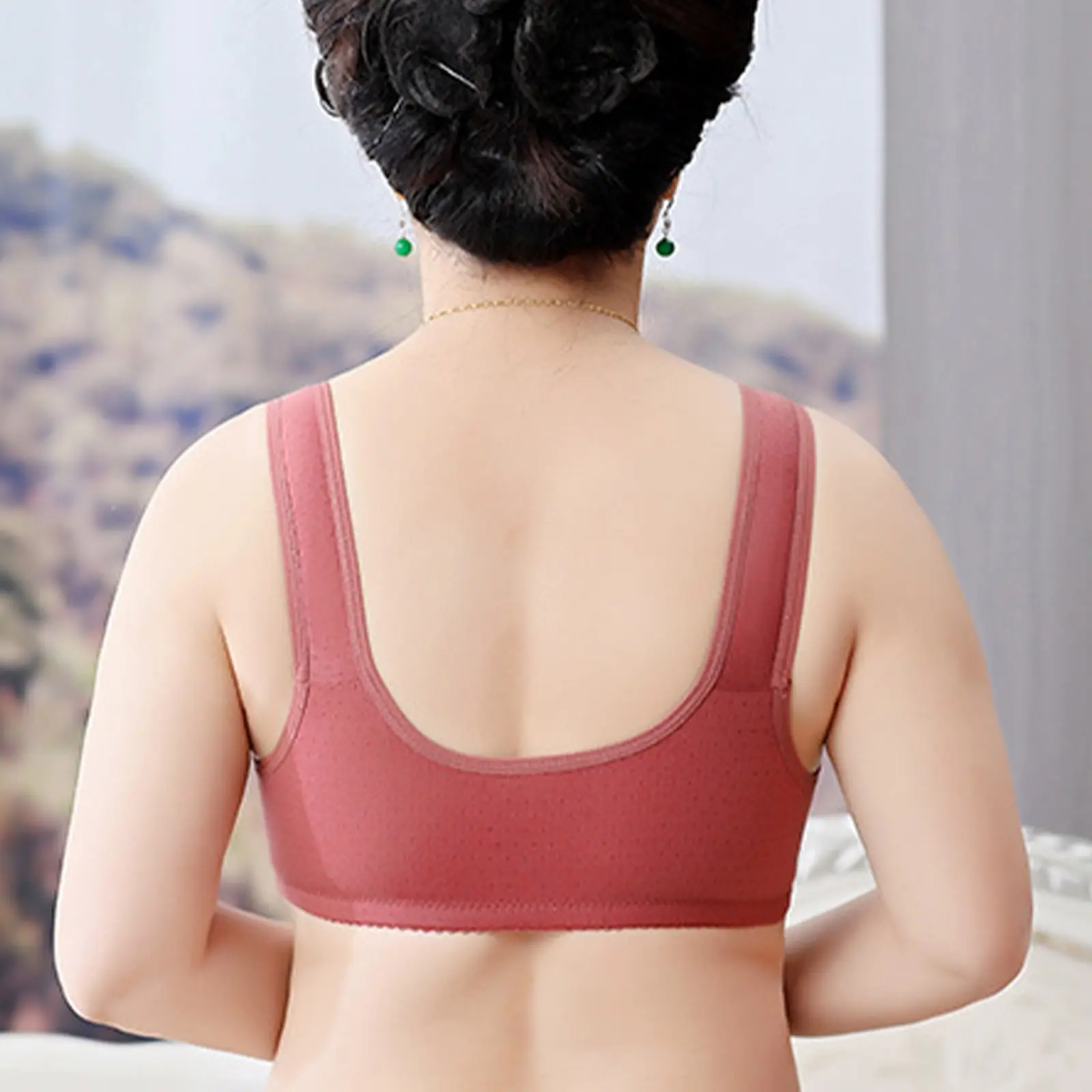 Plus Size Flower Print Wire Free No Pads Nursing Bra Mid-aged Mom Open Front Vest Brassiere Lingerie Cotton Bralette Underwear