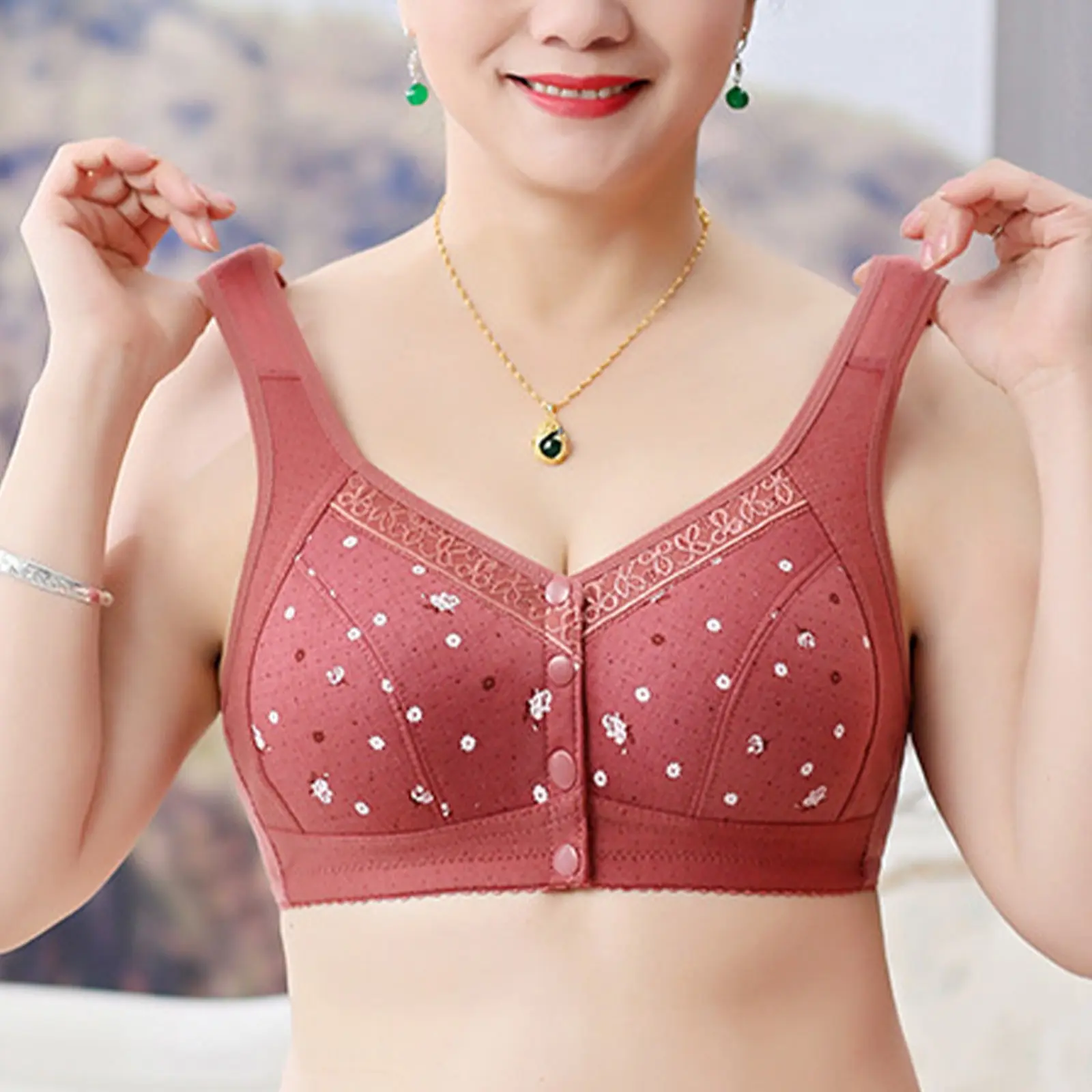 Plus Size Flower Print Wire Free No Pads Nursing Bra Mid-aged Mom Open Front Vest Brassiere Lingerie Cotton Bralette Underwear