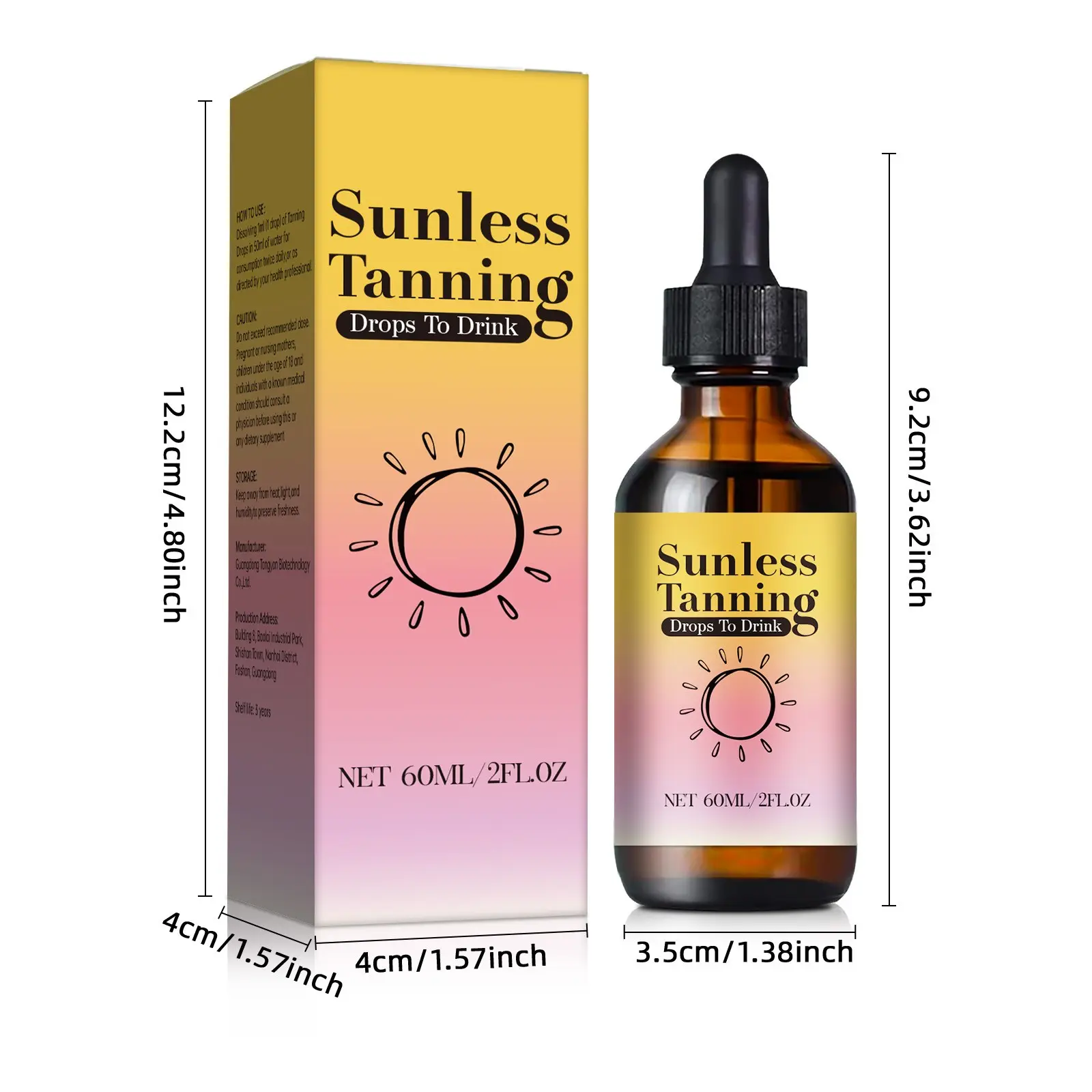 Body Tanning Cream, Sunless Tanning Drops, Drinkable Tanning Drops, Promotes Natural Skin Tone, Nourishing And Moisturizing 60ml