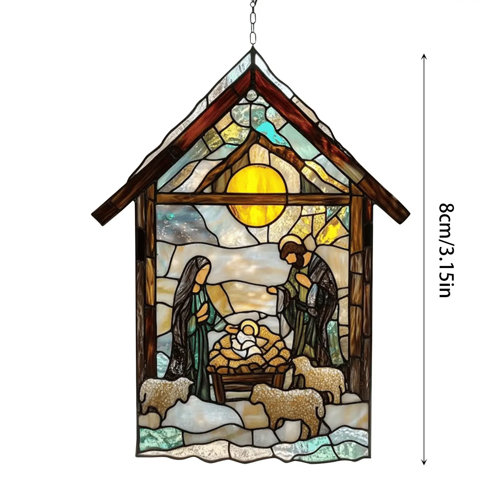 2D Handmade Sun Catcher Stained Acrylic Nativity Scene Suncatcher Window Hanging Ornament for Home Decor Christian for Family
