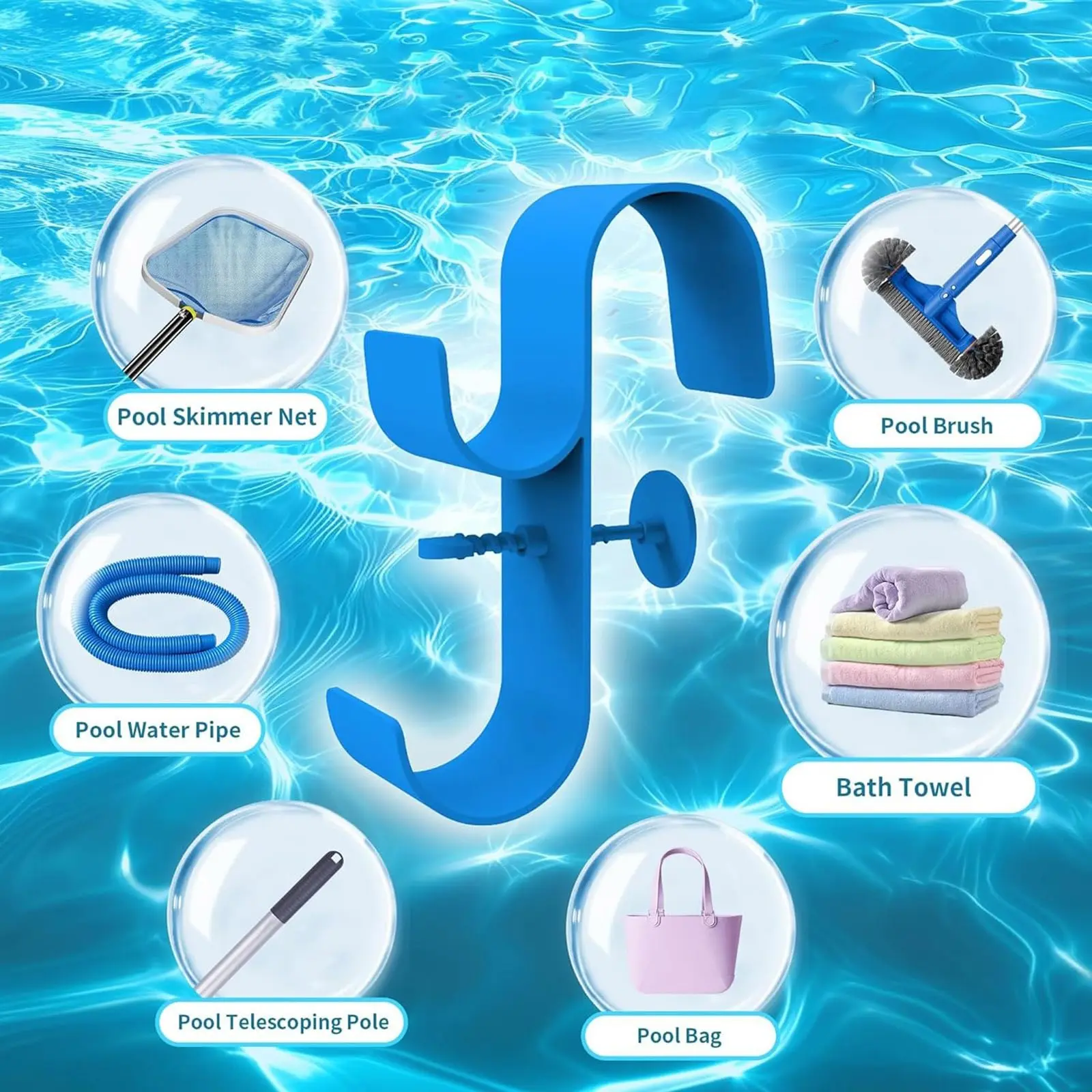Pool Pole Hanger Pool Deck Accessories With Double Hook Pool Skimmer Hook Pool Skimmer Hook Telescopic Adjustable Fence Hooks