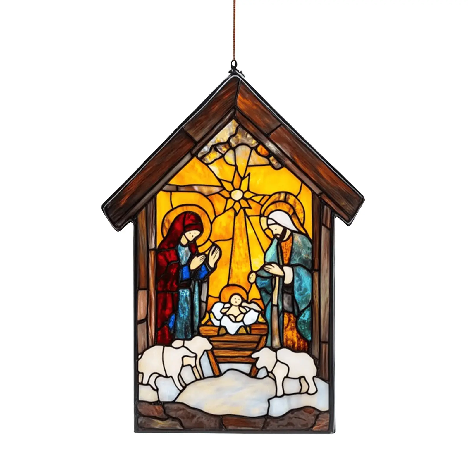 2D Handmade Sun Catcher Stained Acrylic Nativity Scene Suncatcher Window Hanging Ornament for Home Decor Christian for Family
