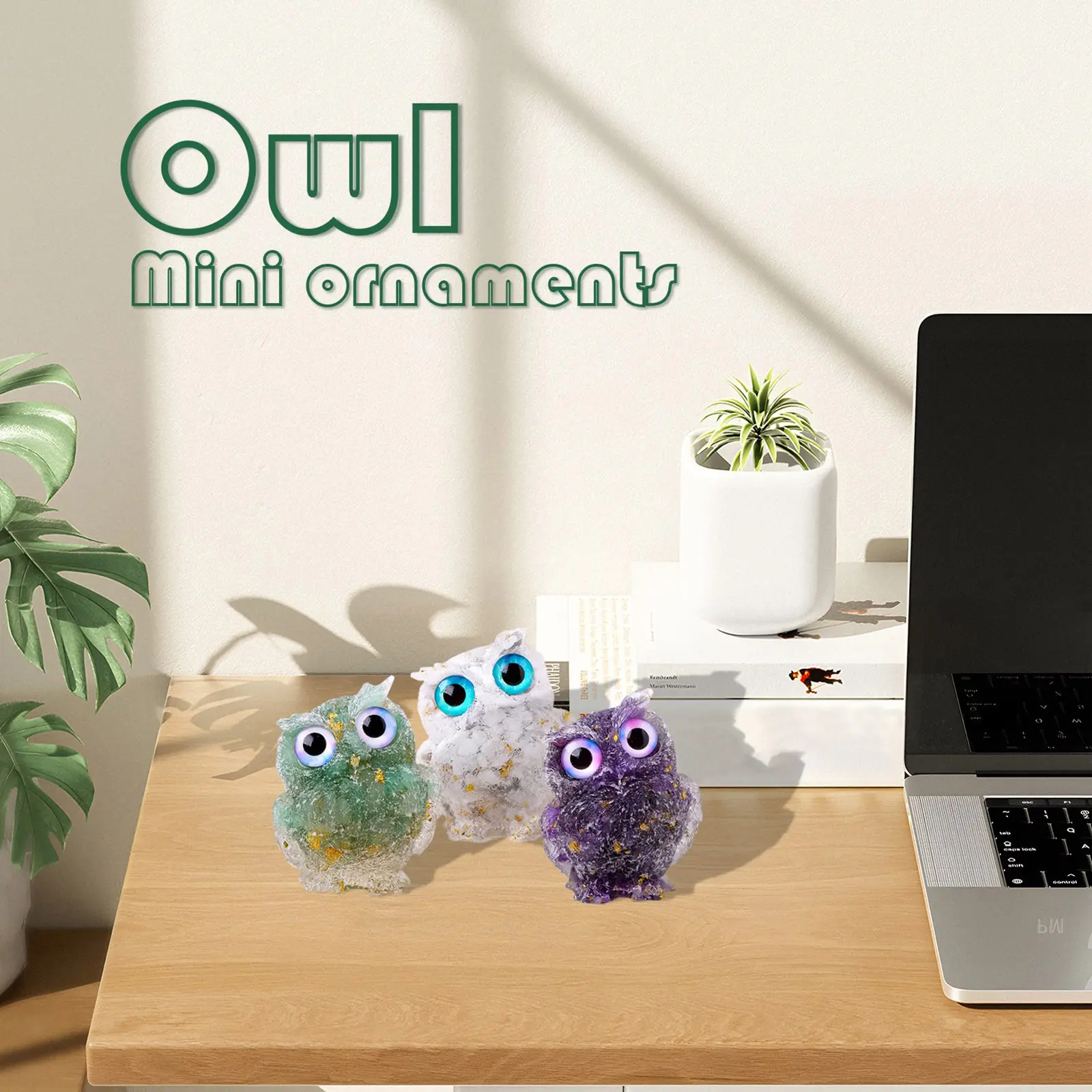 1PC Natural Owl Amethyst Rose Quartz Cute Animal Image Macadam Drip Glue Resin Owl Household Supplies Desktop Ornament