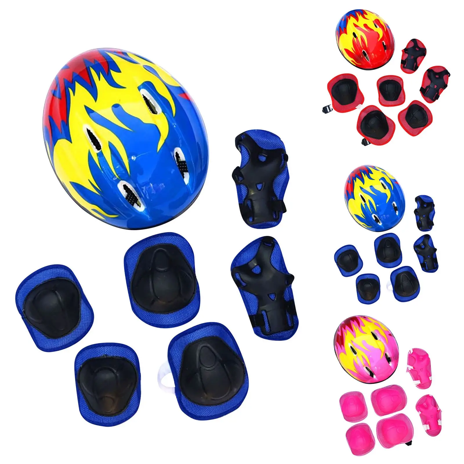 Children Protective Body Gear Safety Protection with Helmet Impact Resistant 7 in 1 Shock-absorbing Breathable for Outdoor Sport