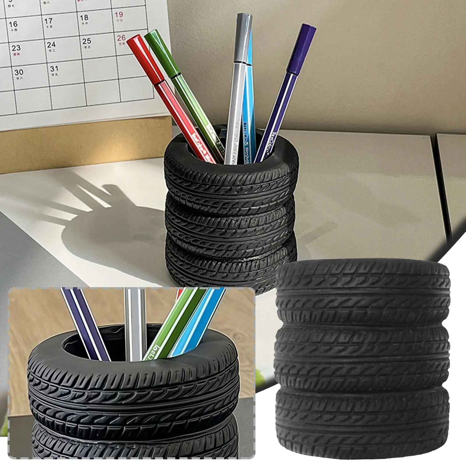 Creative Tire Shaped Pen Holder Unique Office Desk Organizer Office Supplies Desktop Multifunctional Storage Decorations