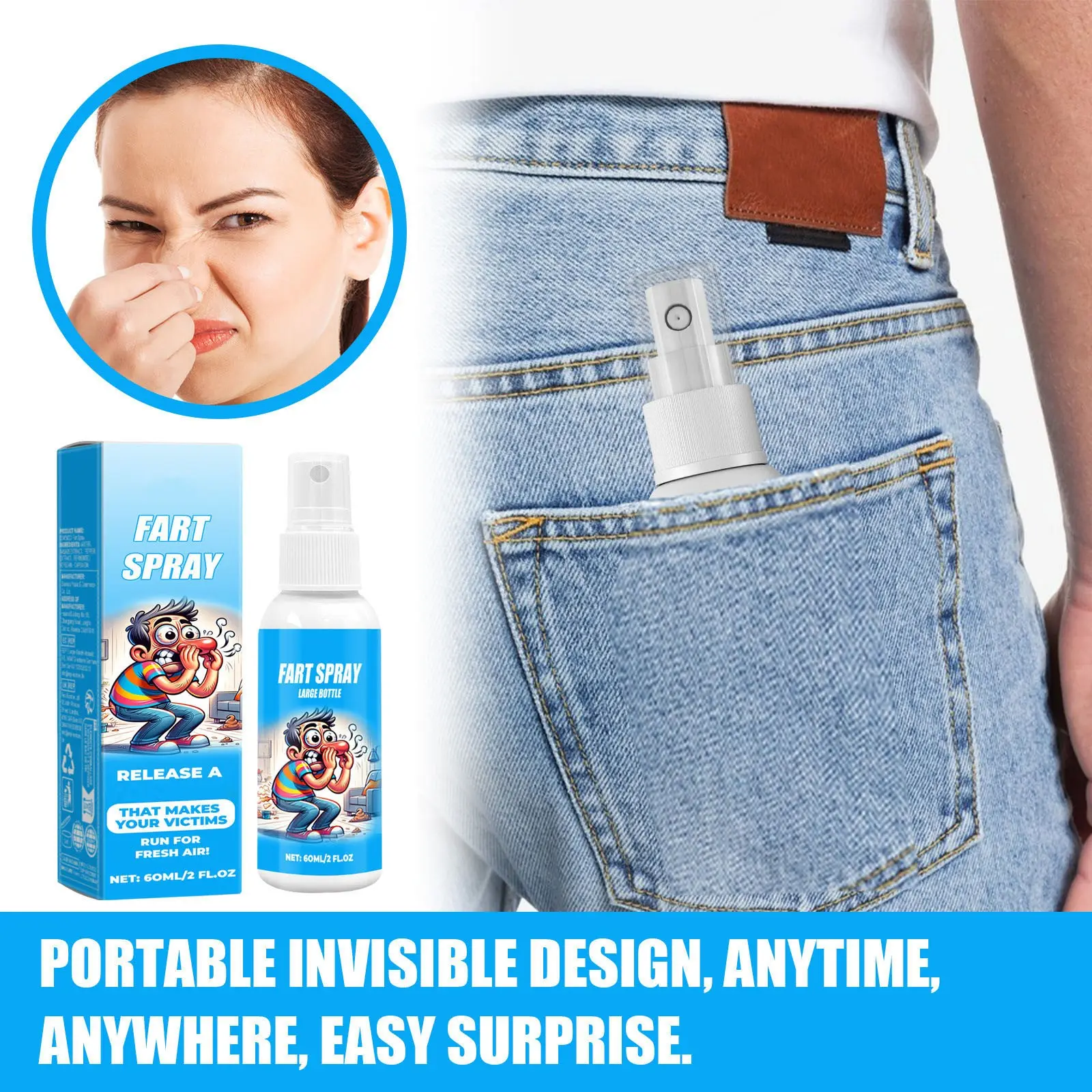 60ml Fart Spray Prank Joke Plastic Fart Gag Spray Party Supplies Spoof Odor Spray for Adults Kids Non Toxic Halloween Funny Toys