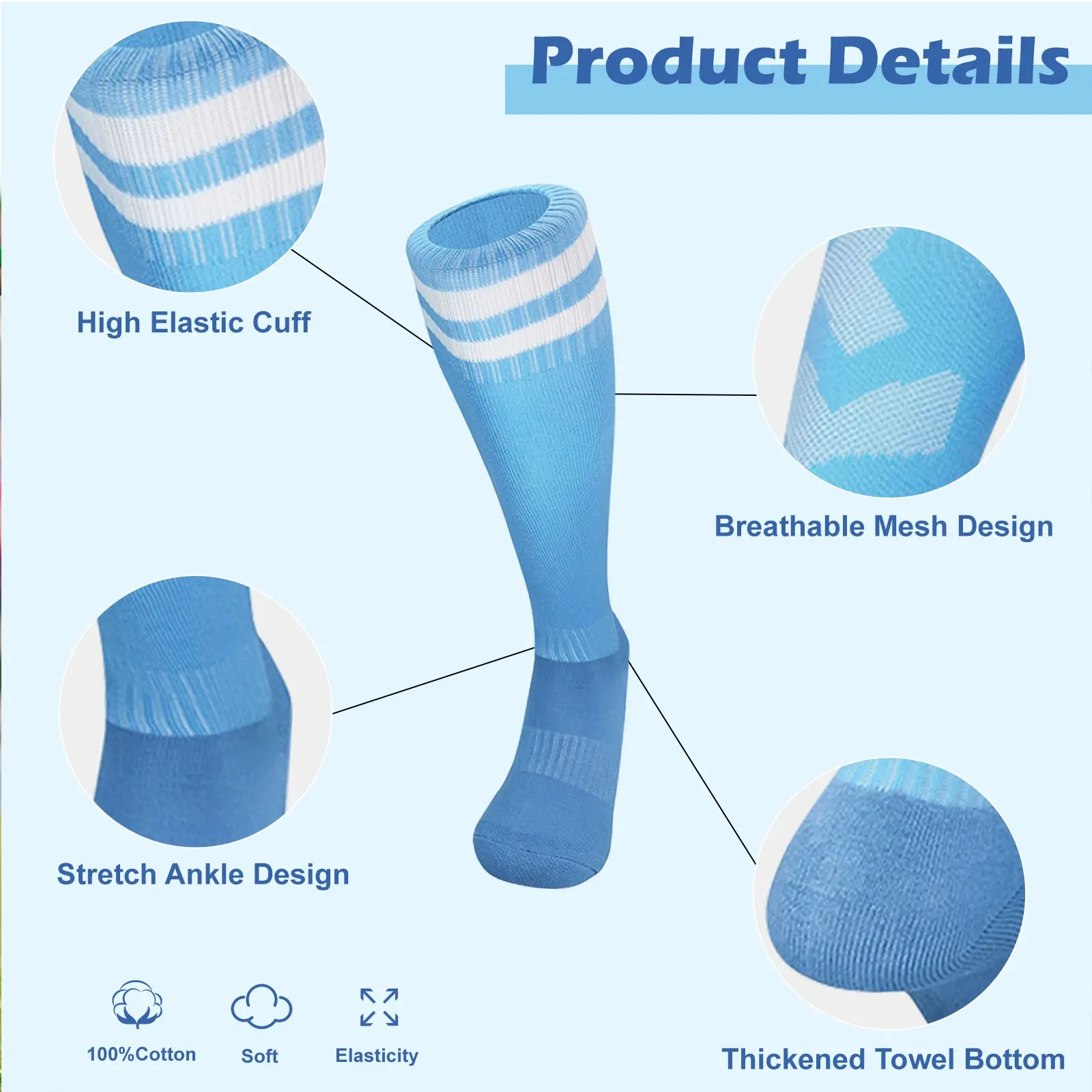 Professional Football Socks for Kids Boys Sports Long Tube Rubber Anti-Slip Man Soccer Thickened Towel Bottom Sweat Absorbing