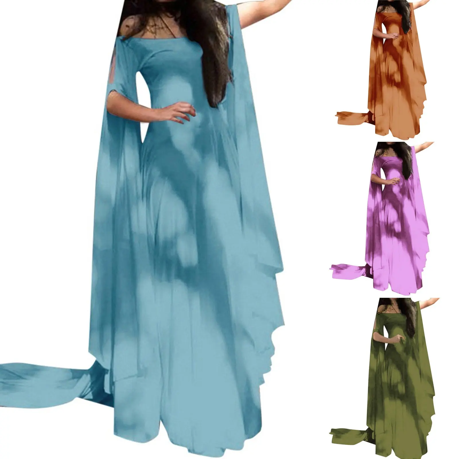 Women Halloween Dress Retro Cosplay Vintage Party Club Elegante Solid Off Shoulder Dress Maxi Funny Halloween Elf Dress