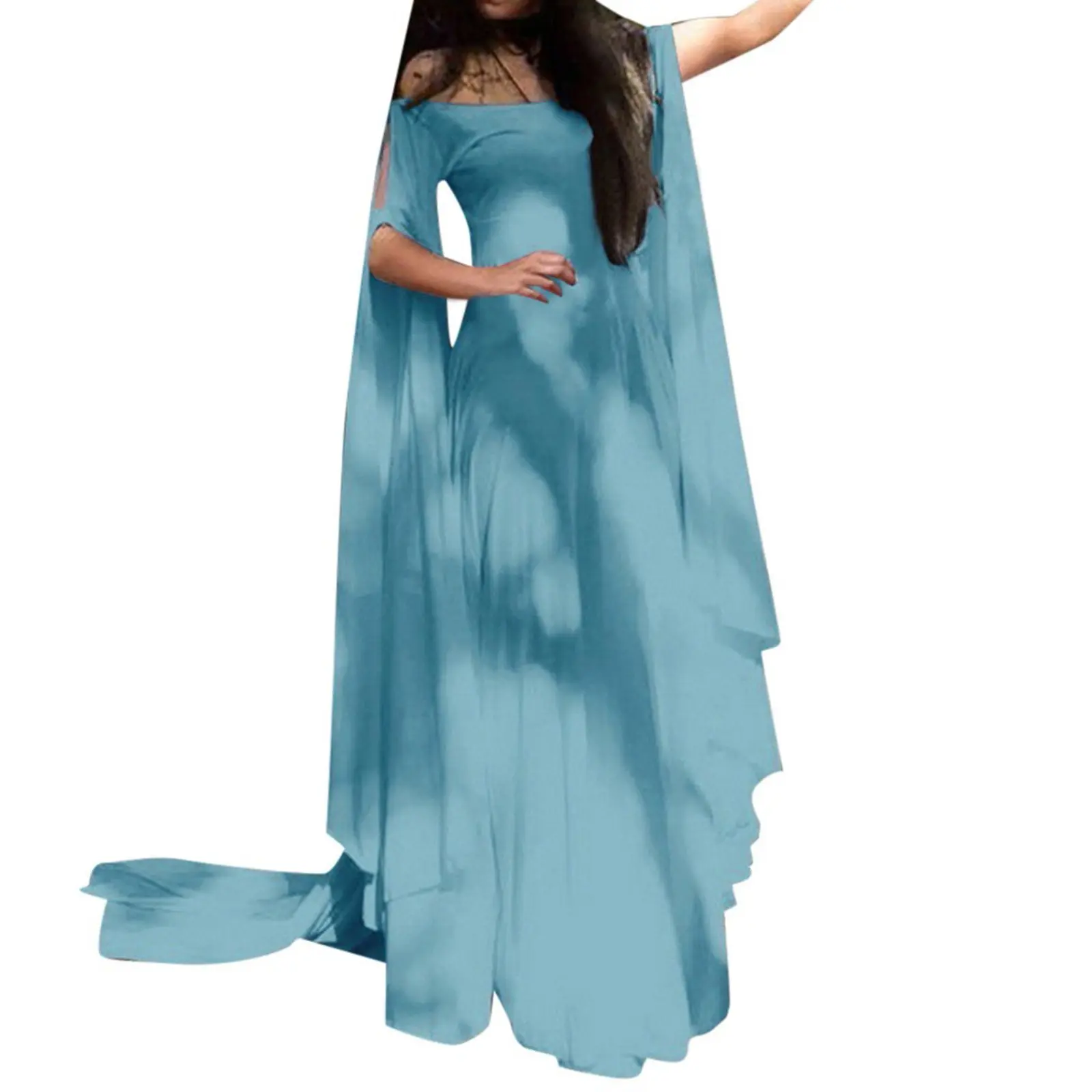 Women Halloween Dress Retro Cosplay Vintage Party Club Elegante Solid Off Shoulder Dress Maxi Funny Halloween Elf Dress
