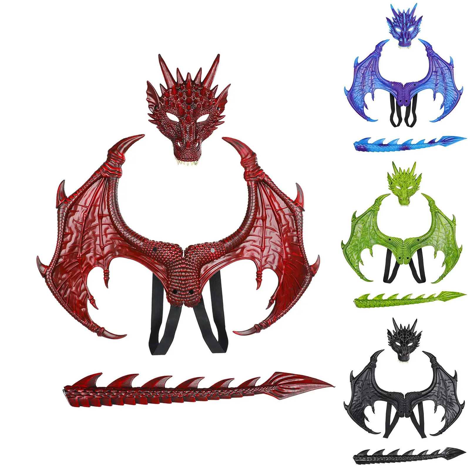 Adult Boy and Girl Kids Halloween Decoration Carnival Party Animal Costume Dragon Cosplay Masquerade Face Mask and Wings
