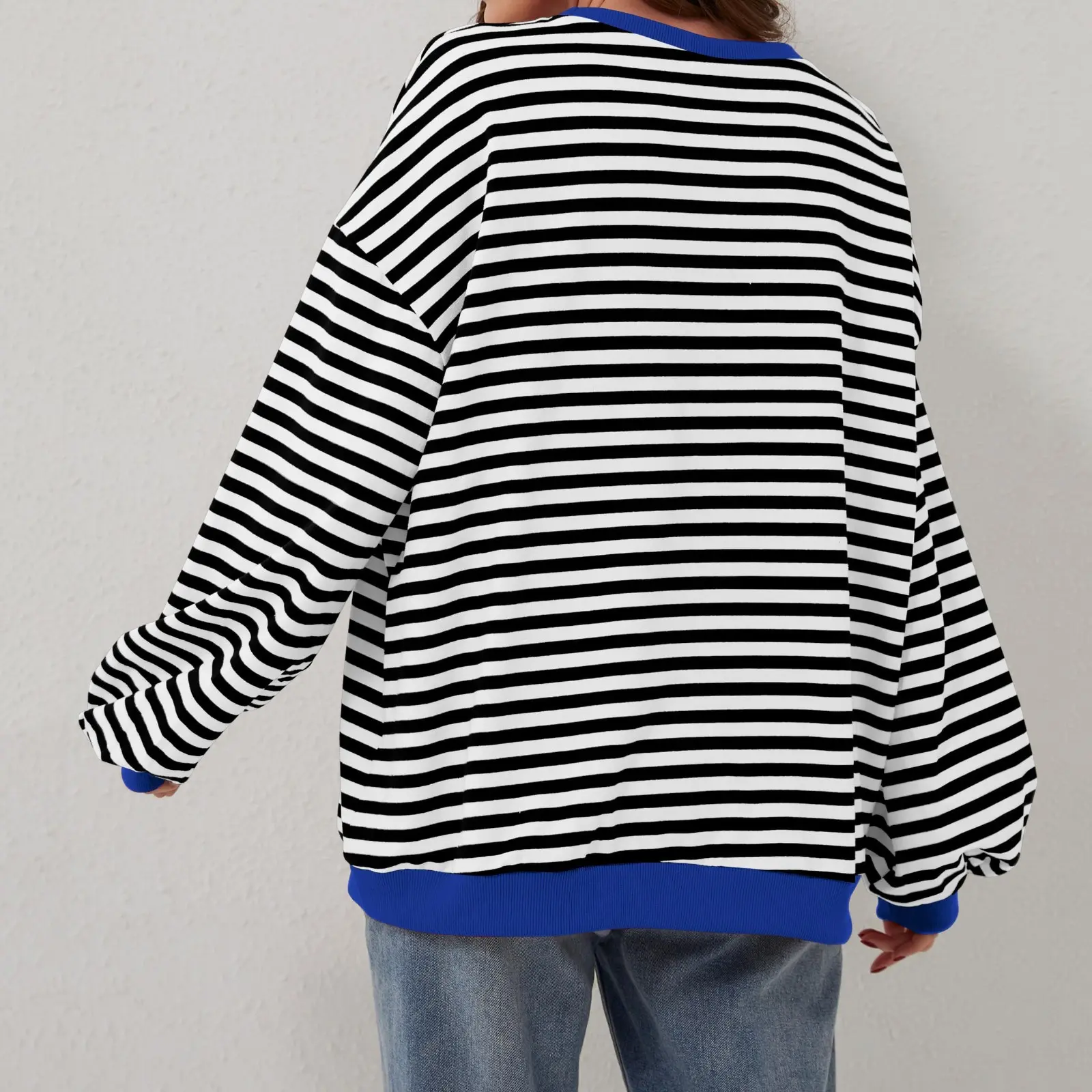 Korean Style Contrast Color Simple Striped T-shirt for Women 2024 Spring Long Sleeve Women's Oversize T-shirt Long Sleeve Tops
