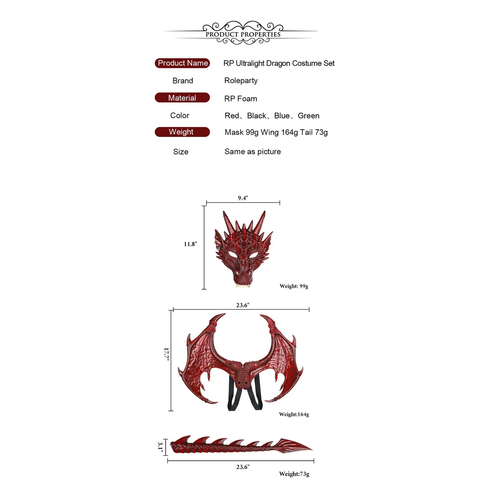 Adult Boy and Girl Kids Halloween Decoration Carnival Party Animal Costume Dragon Cosplay Masquerade Face Mask and Wings