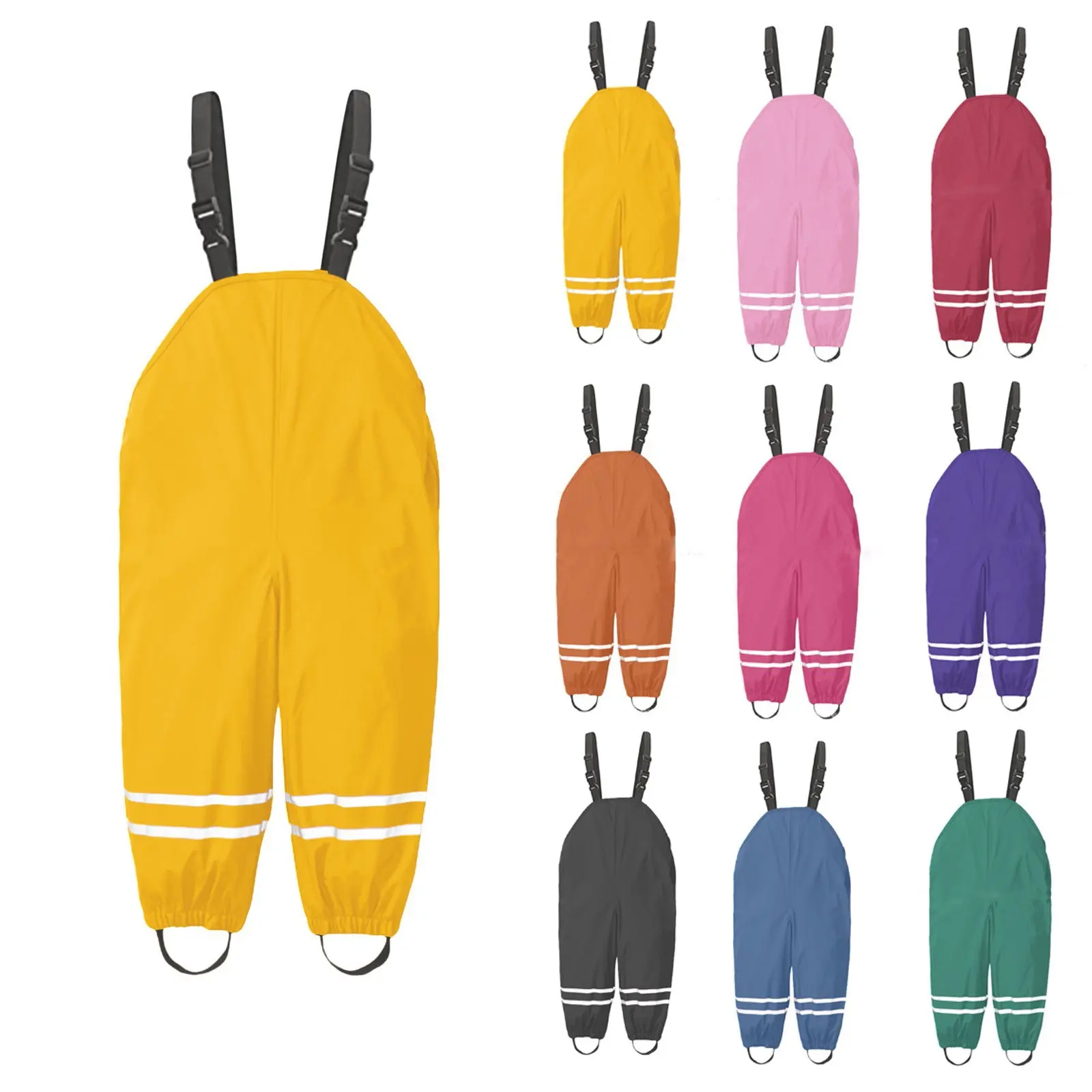 Toddler Kids Boys Girls Rain Dungarees Windproof Waterproof Mud Jumpsuit Clothes One piece rain pants waterproof and breathable