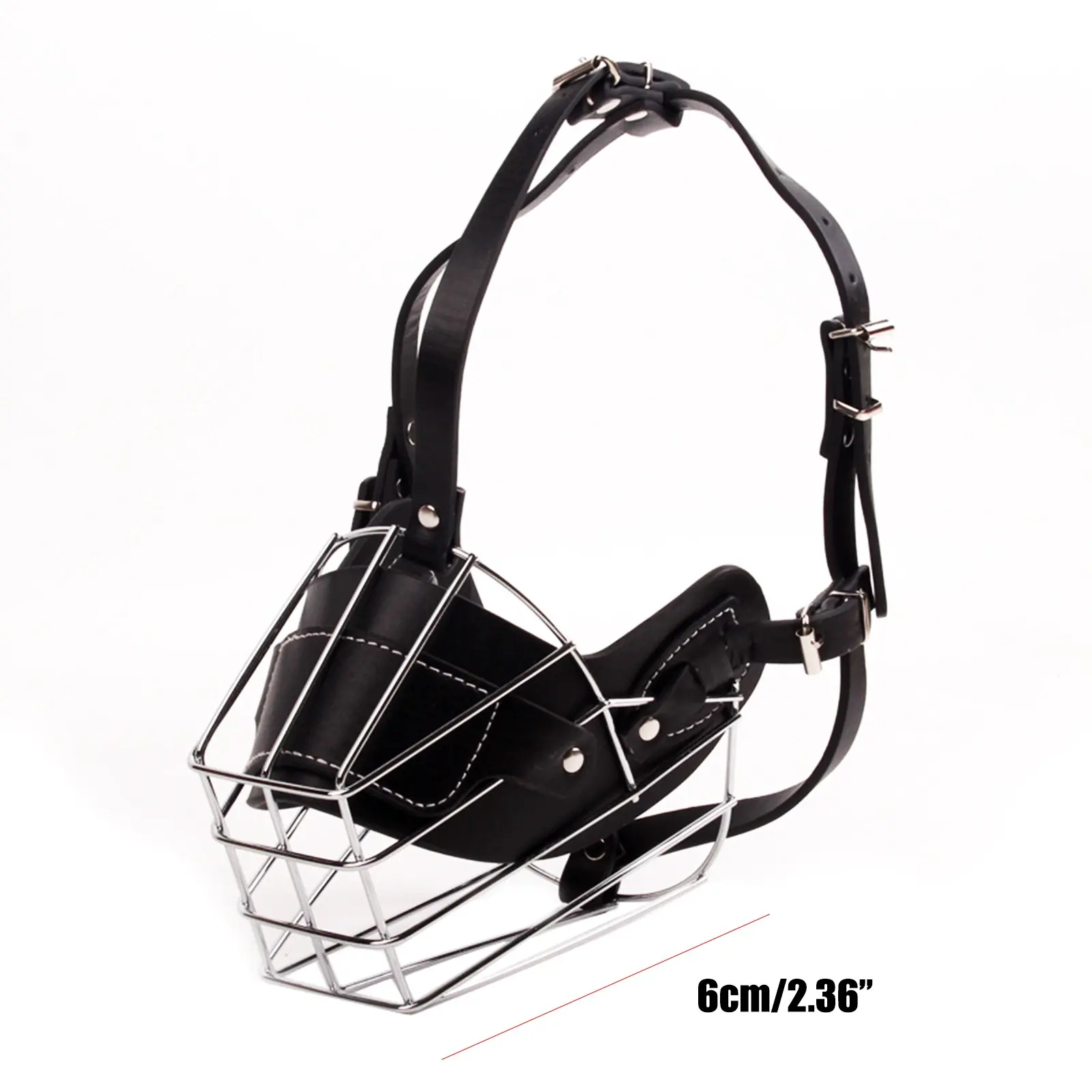 Pet Dog Anti-Bite Metal Muzzle Breathable Adjustable Leather Training Collar Dogs Harness Accessories Suitable Bulldog Pitbull