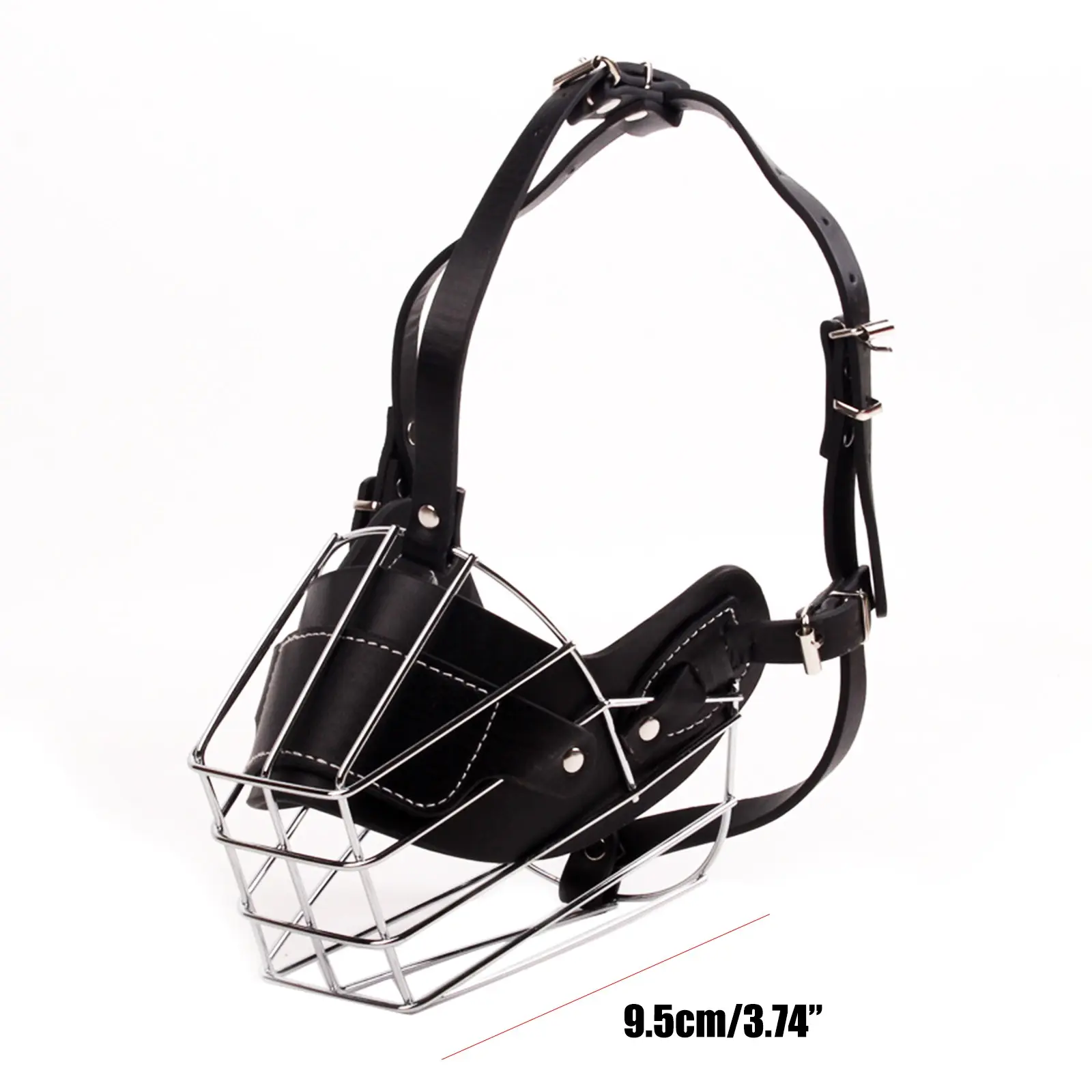 Pet Dog Anti-Bite Metal Muzzle Breathable Adjustable Leather Training Collar Dogs Harness Accessories Suitable Bulldog Pitbull