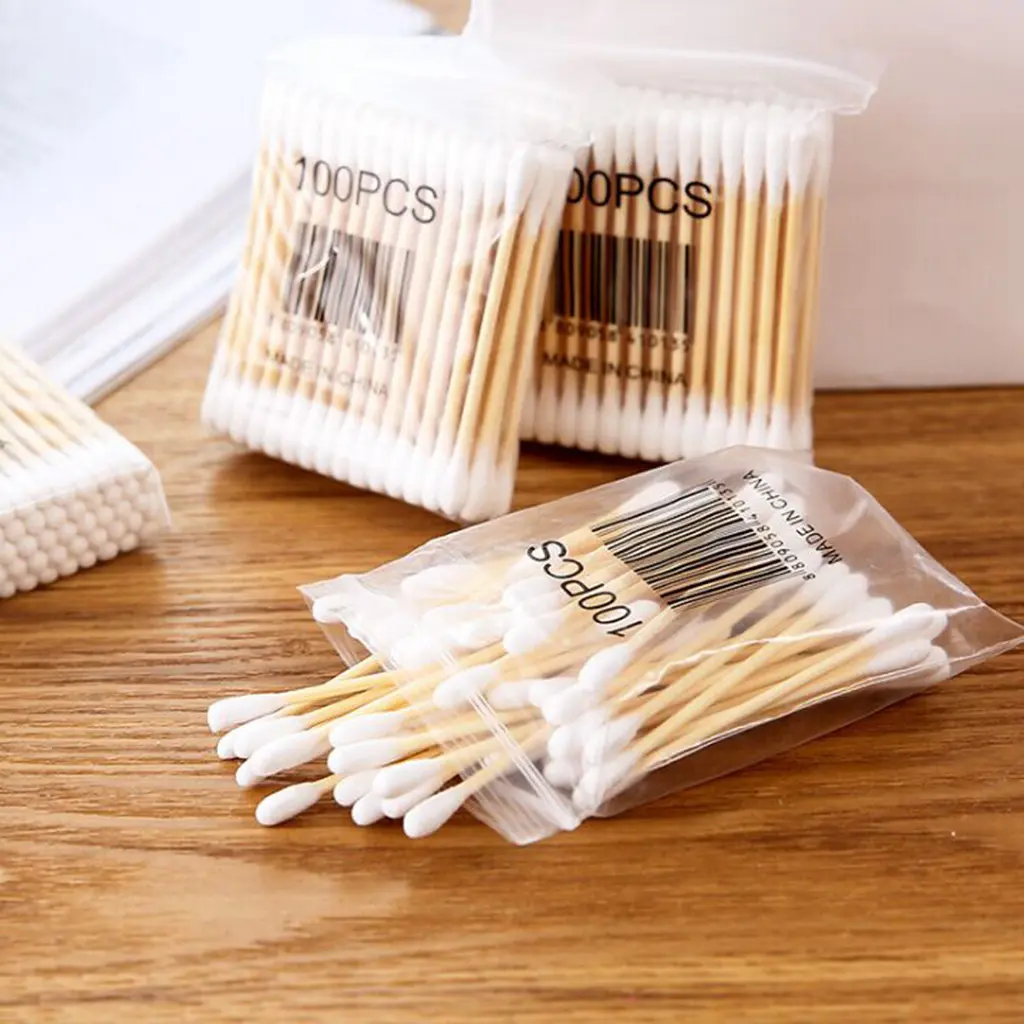 500pcs Double Head Wood Cotton Swab Nose Ears Cleaning Women Makeup Tools Lipstik Cotton Buds Tip Sticks Bastoncillos Oidos