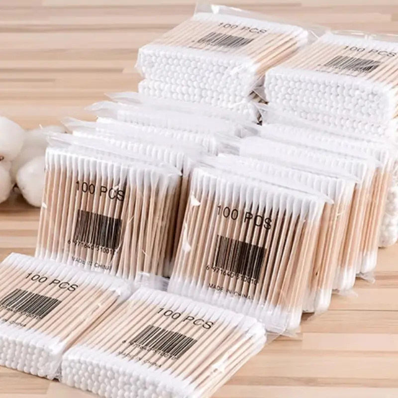 500pcs Double Head Wood Cotton Swab Nose Ears Cleaning Women Makeup Tools Lipstik Cotton Buds Tip Sticks Bastoncillos Oidos
