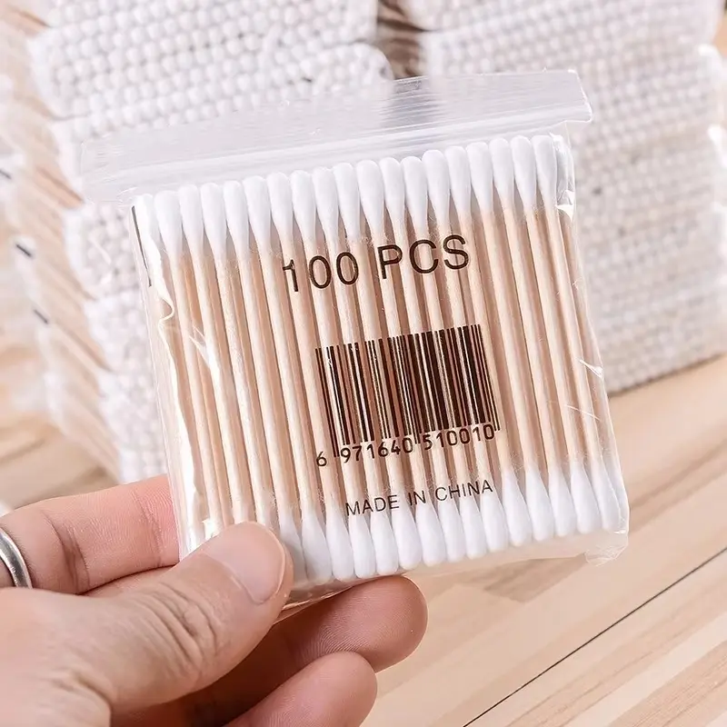 500pcs Double Head Wood Cotton Swab Nose Ears Cleaning Women Makeup Tools Lipstik Cotton Buds Tip Sticks Bastoncillos Oidos