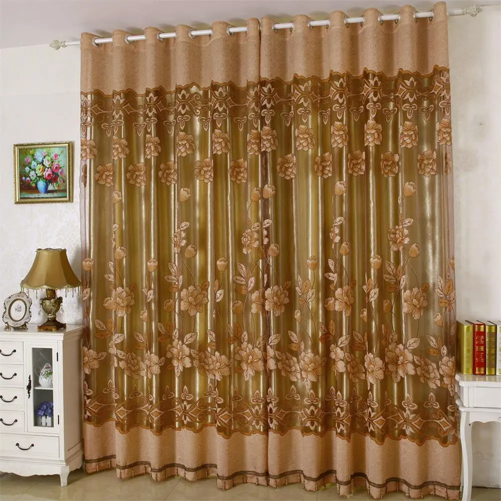 Red Flowers Planks Leaves Plant Tulle Sheer Curtains for Living Room Decoration Window Curtain for Bedroom Voile Organza Drapes