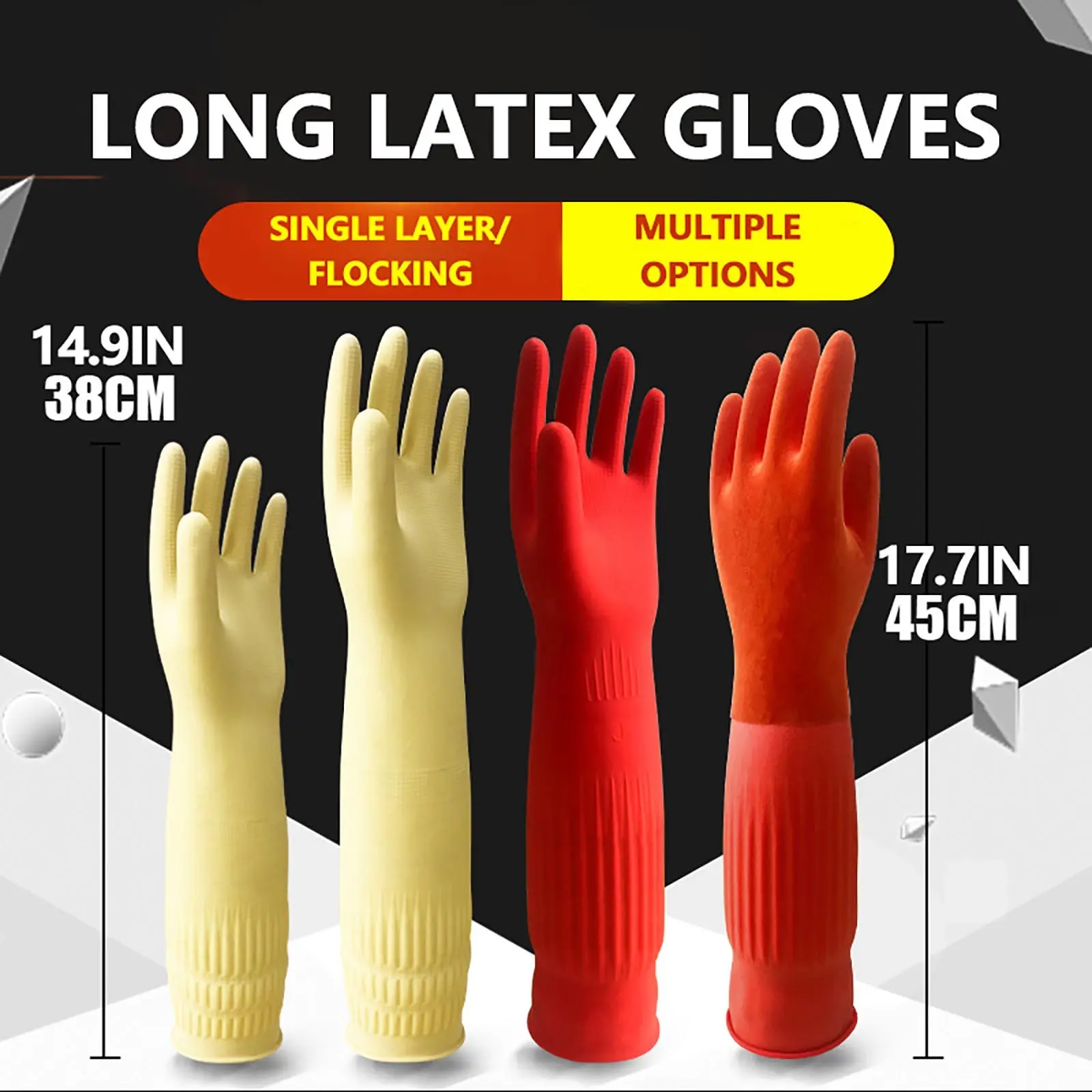 1pair Flexible Comfortable Rubber Clean Gloves Red Dish Washing Long Home Bathroom Cleaning Kitchen Accessories