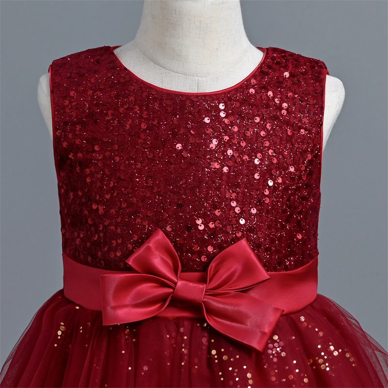 New Sequin Sleeveless Mesh Long Puffy Skirt for School Graduation Ceremony Dress Piano Competition Performance Dress