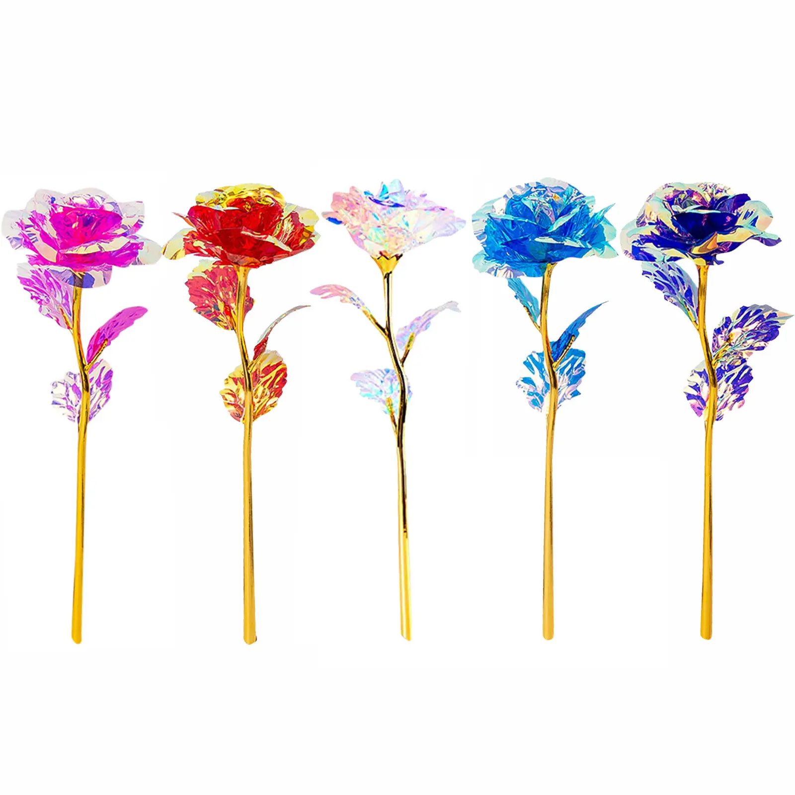 5pcs Colorful Luminous Rose Artificial Led Light Flower Gold Foil Rose Rainbow Simulation Bouquet Without Gift Colgifts For Girl