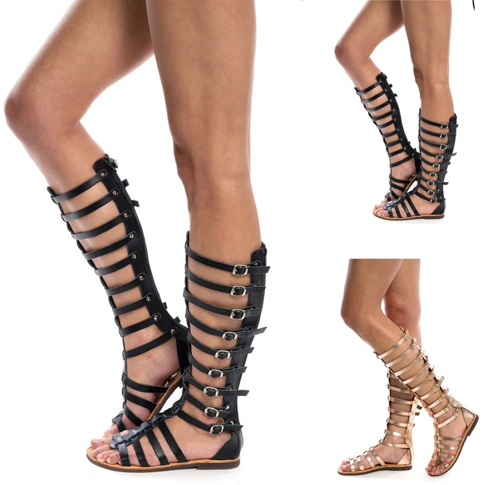 Summer Women Ladies Fashion Casual Flats Knee High Boots Retro Shoes Sandals Chaussure Femme Sapatos Femininos Zapatos Mujer