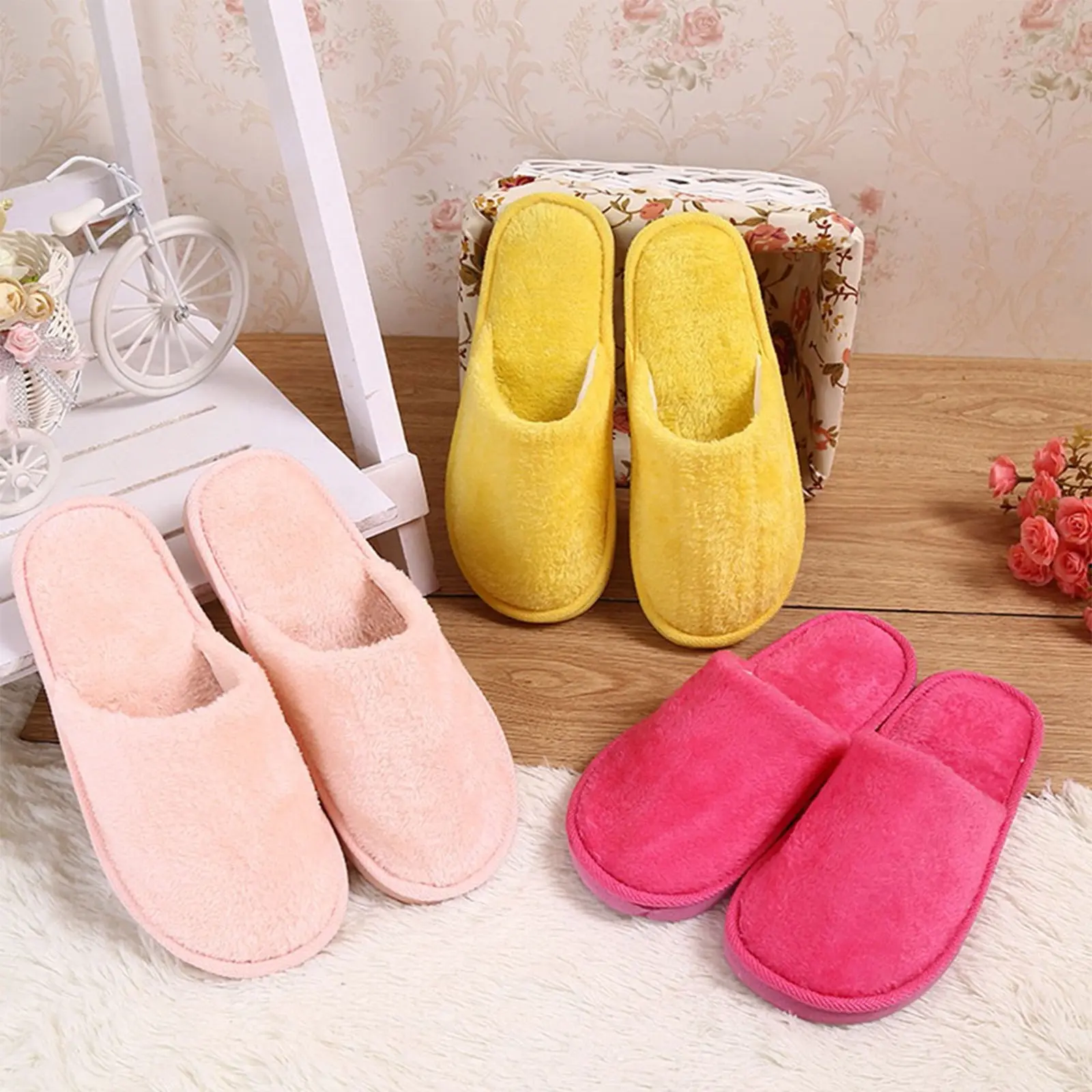 Women Home Slippers Autumn Winter Warm Furry Plush Shoes Indoor Bedroom Light EVA Couple Cotton Slipper Solid Soft Flip Flops