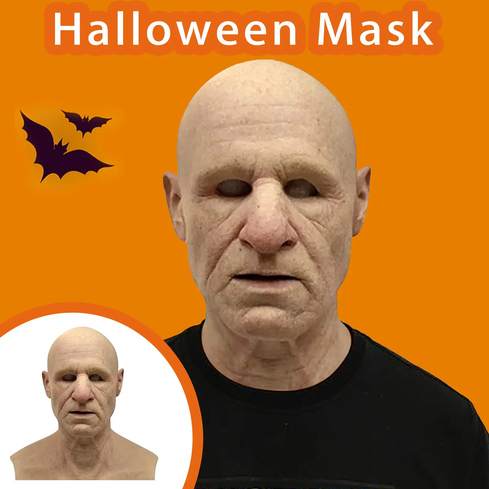 Elderly Woman Man Mask Wrinkle Full for Head Mask Grandpa/Grandma Face Mask Devil Novelty Supplies Halloween Party Cosplay Props