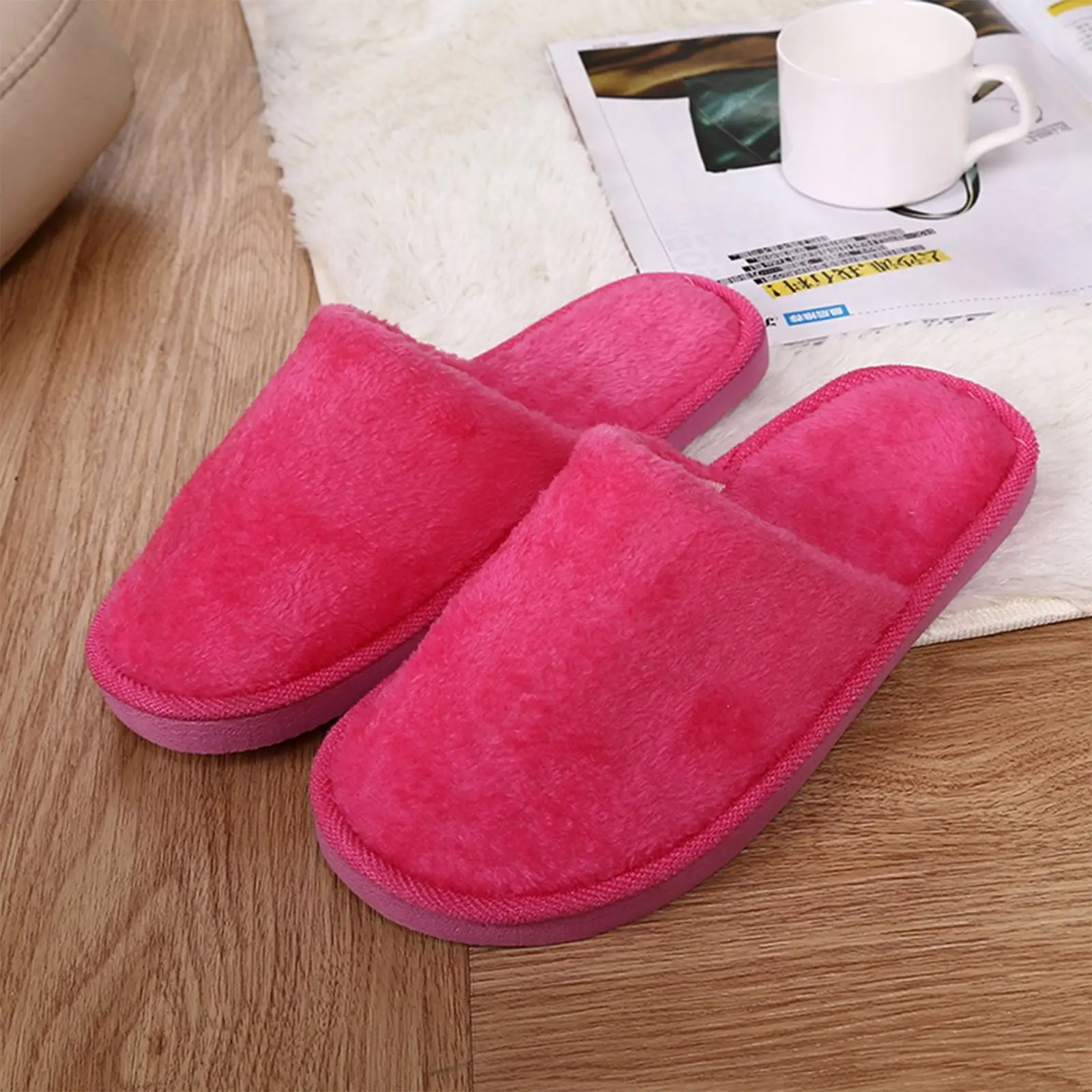 Women Home Slippers Autumn Winter Warm Furry Plush Shoes Indoor Bedroom Light EVA Couple Cotton Slipper Solid Soft Flip Flops