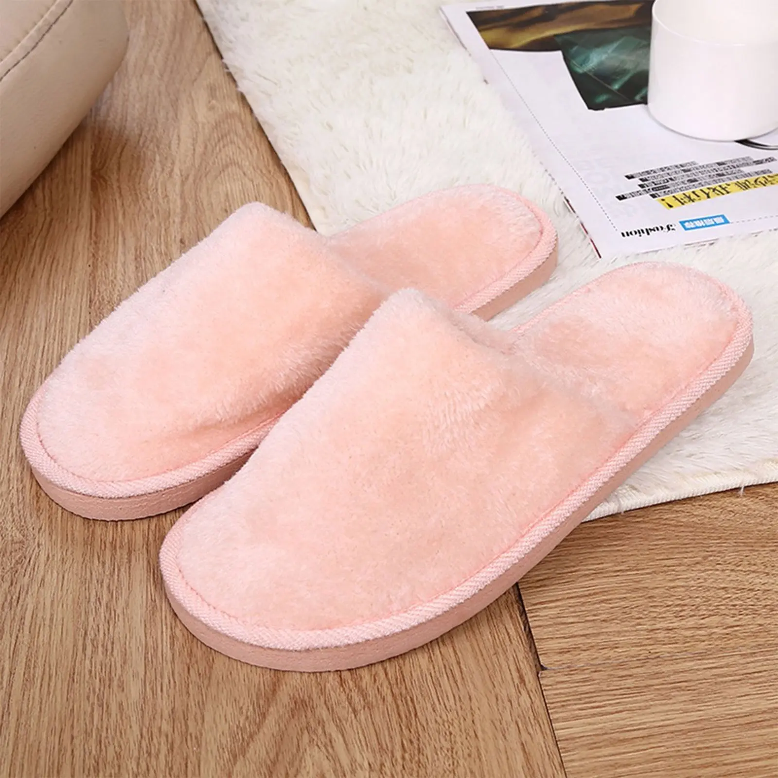 Women Home Slippers Autumn Winter Warm Furry Plush Shoes Indoor Bedroom Light EVA Couple Cotton Slipper Solid Soft Flip Flops