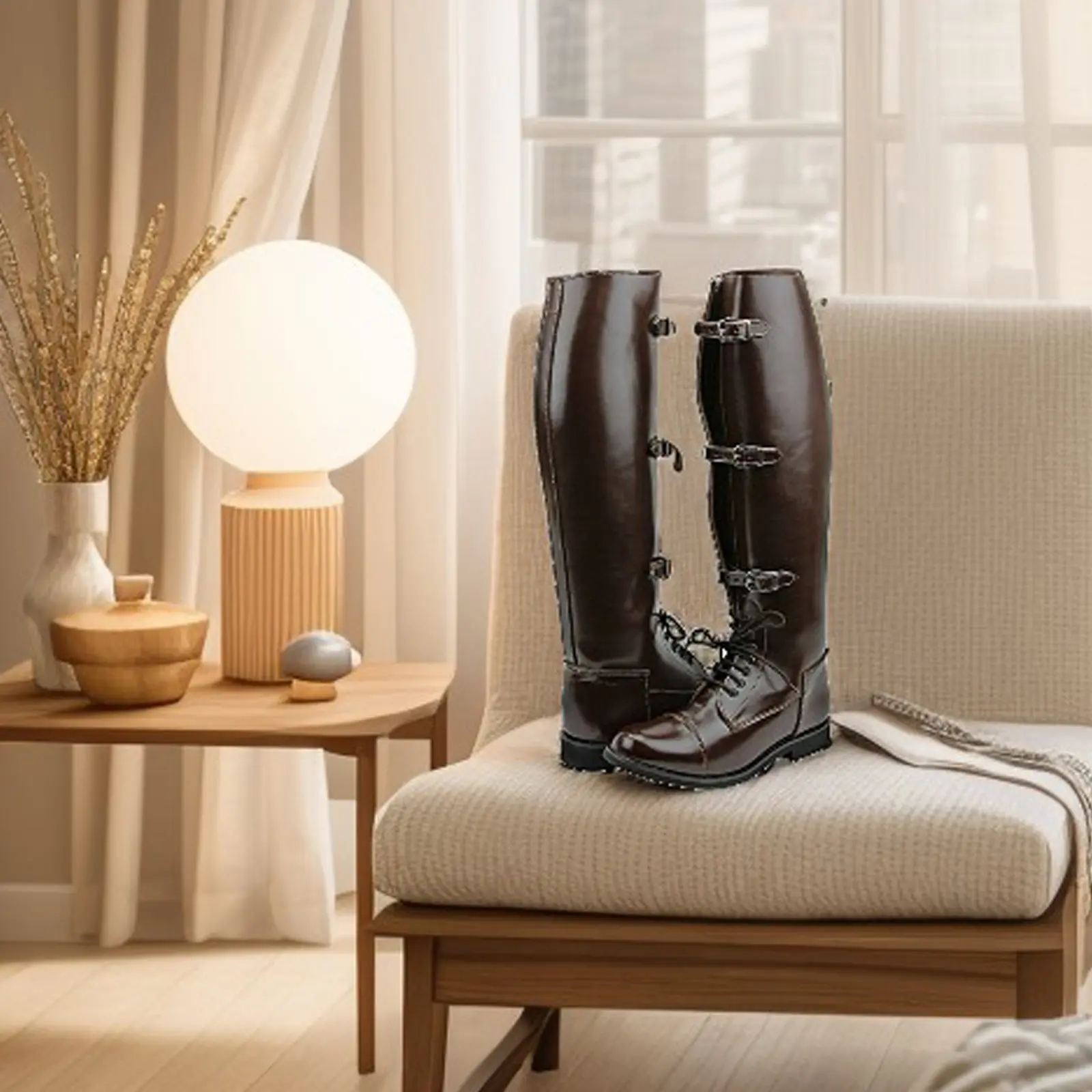 British Man Three Buckle Strap Flat Lace- Up Knee Boots Hombre Zapatos Riding Boots Brown Vintage Leather Motorcycle Boots