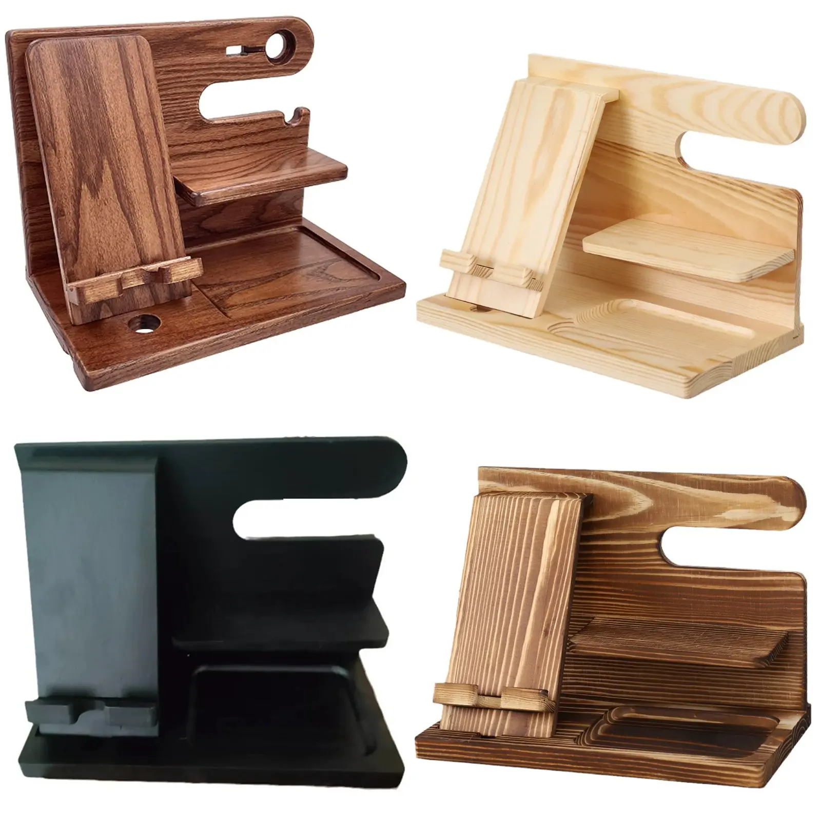 Wooden Mobile Phone Holder Desktop Storage Rack Multifunction Shelf Sundries Tray Charging Station Organizers Storage for Gift