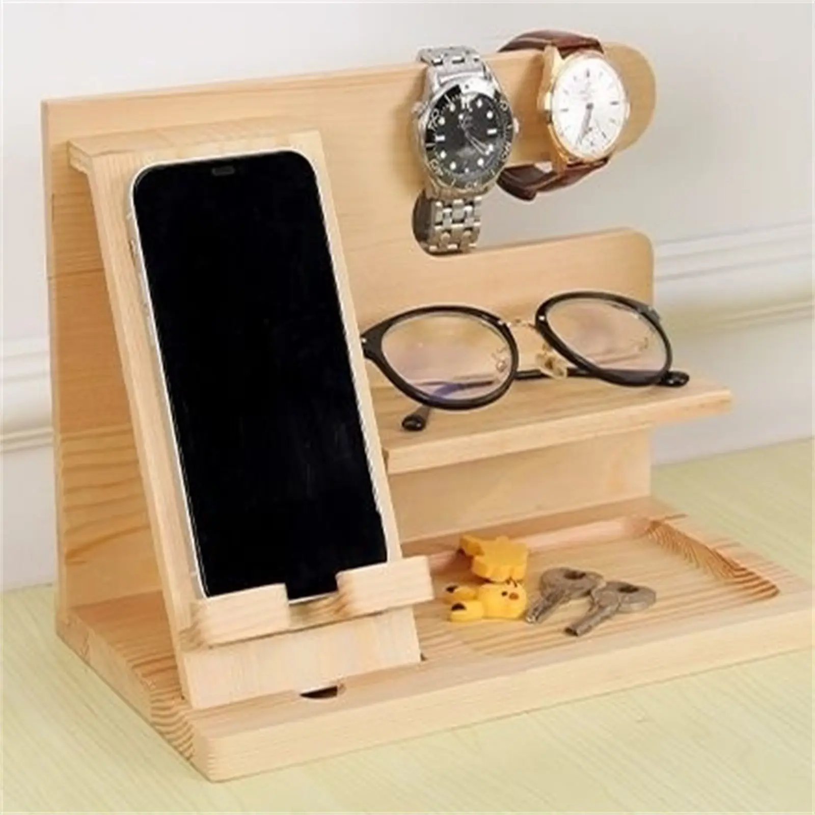 Wooden Mobile Phone Holder Desktop Storage Rack Multifunction Shelf Sundries Tray Charging Station Organizers Storage for Gift