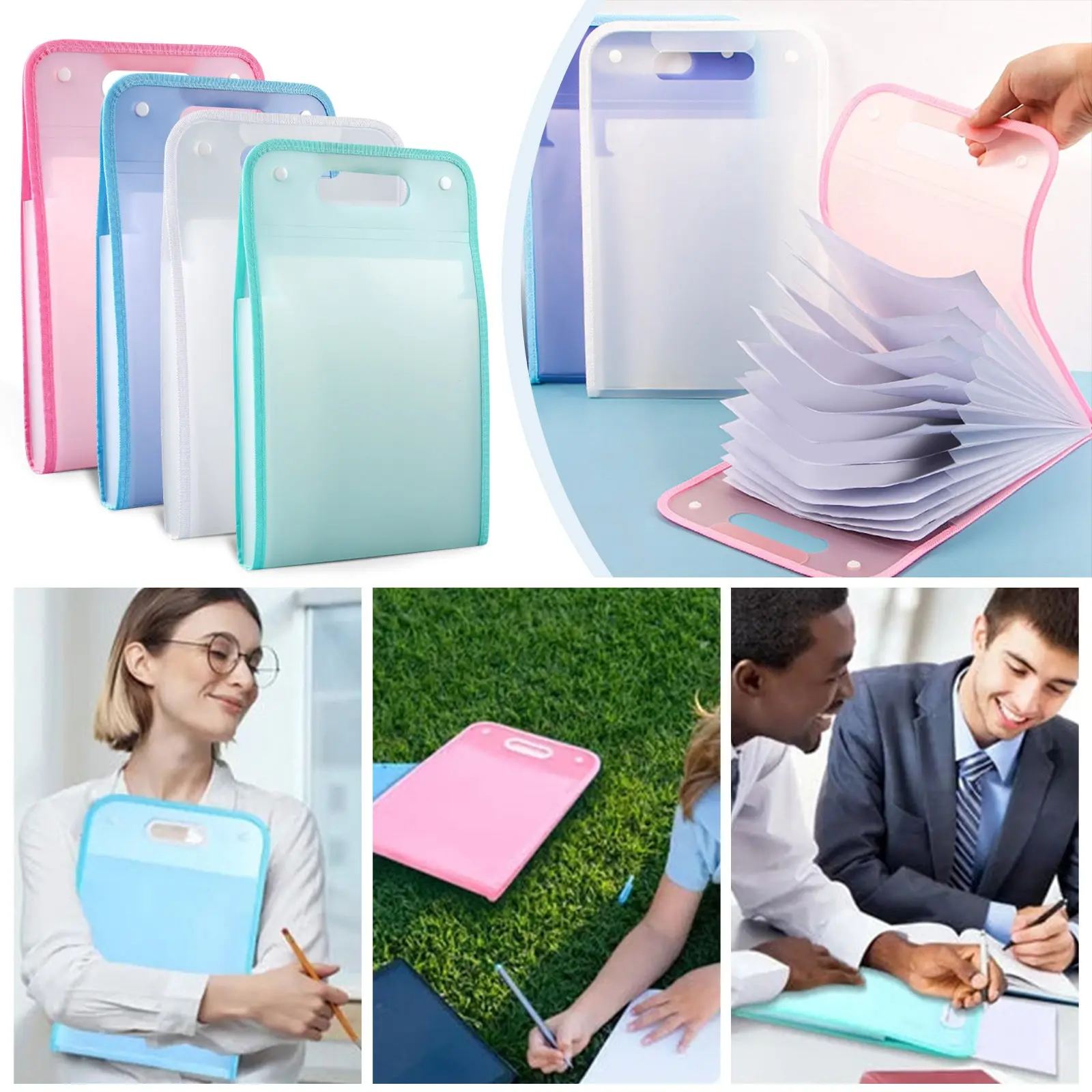 Pocket File Folders Portable A4 Letter Size Macaron Color Accordian Document Organizer for Classroom Office Home Storage