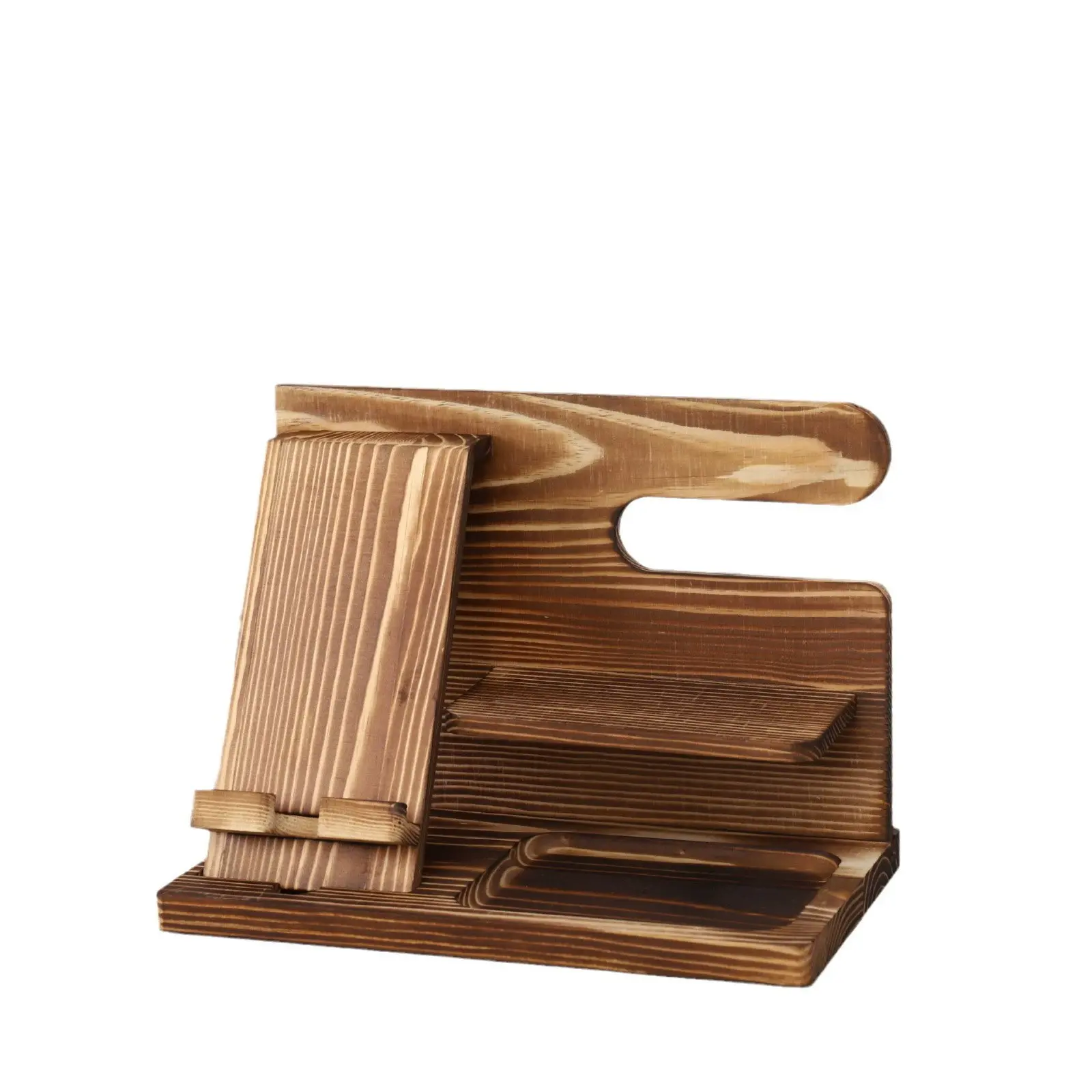 Wooden Mobile Phone Holder Desktop Storage Rack Multifunction Shelf Sundries Tray Charging Station Organizers Storage for Gift