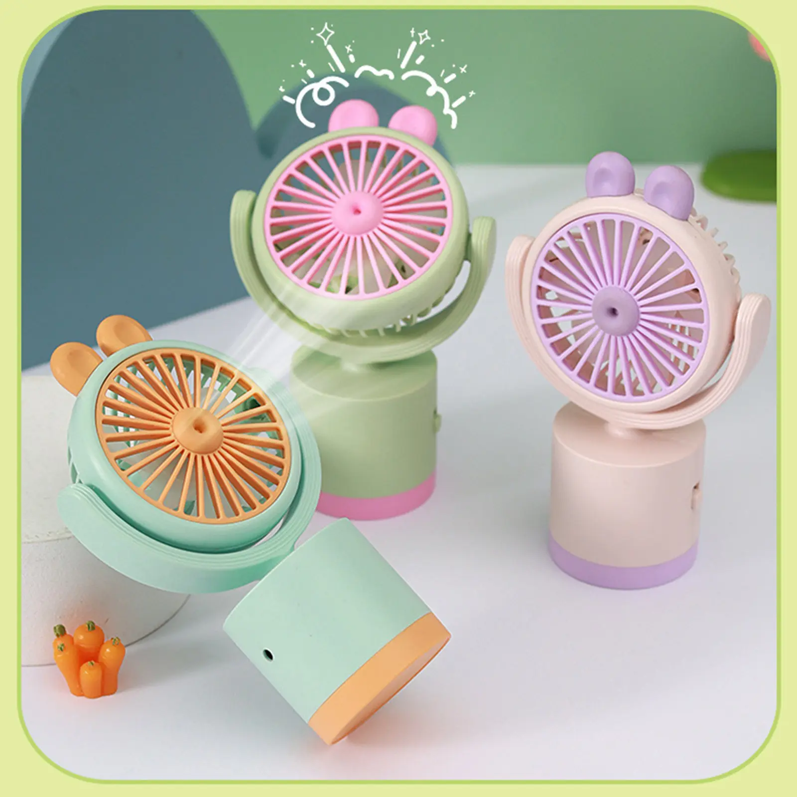 Mini USB Charging Small Fan for Summer Coolness Handheld Shaking Rabbit Fan Portable Desktop Electric Fan
