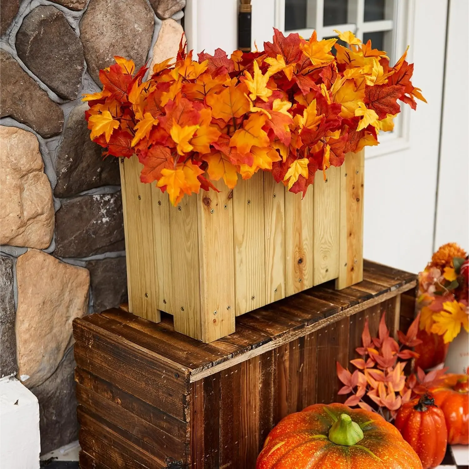 Maple Leaf Artificial Autumn Leaves Branches Fake Fall Flower Arrangement Thanksgiving Decoration Home Kitchen Table Centerpiece